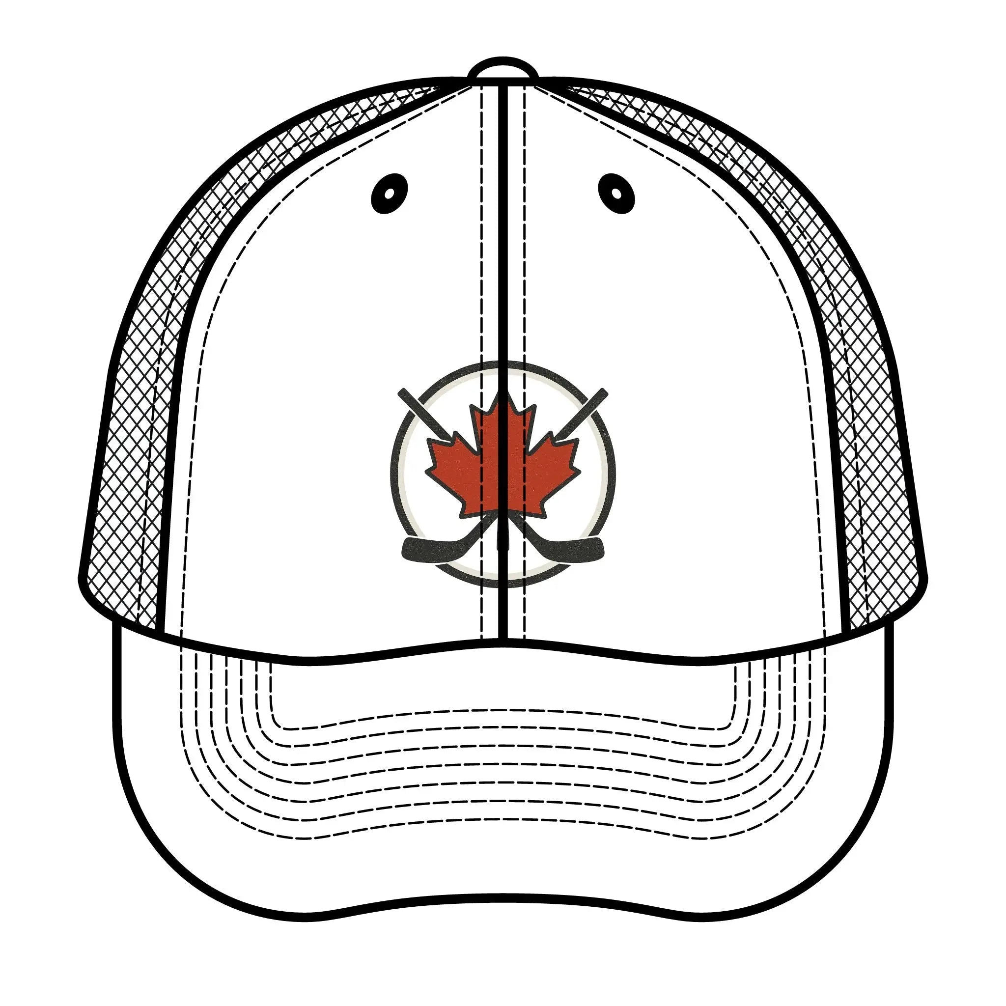 Maple Stick Hockey Hat Canadian Maple Leaf Cap with Crossed Hockey Sticks - Premium Snapback Trucker Hat - Canada Pride Baseball Cap