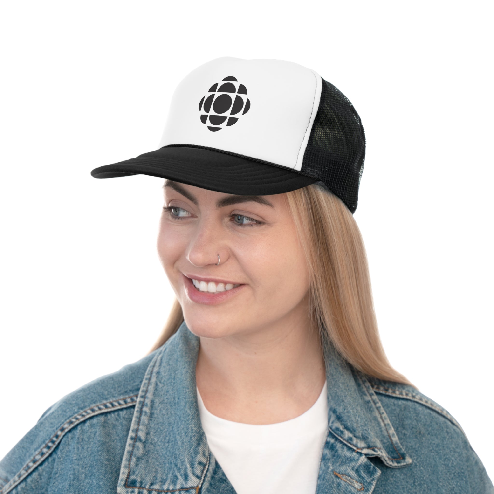 CBC Black Gem Logo Trucker Cap, Canadian Nostalgia, Officially Licensed CBC Trucker Hat