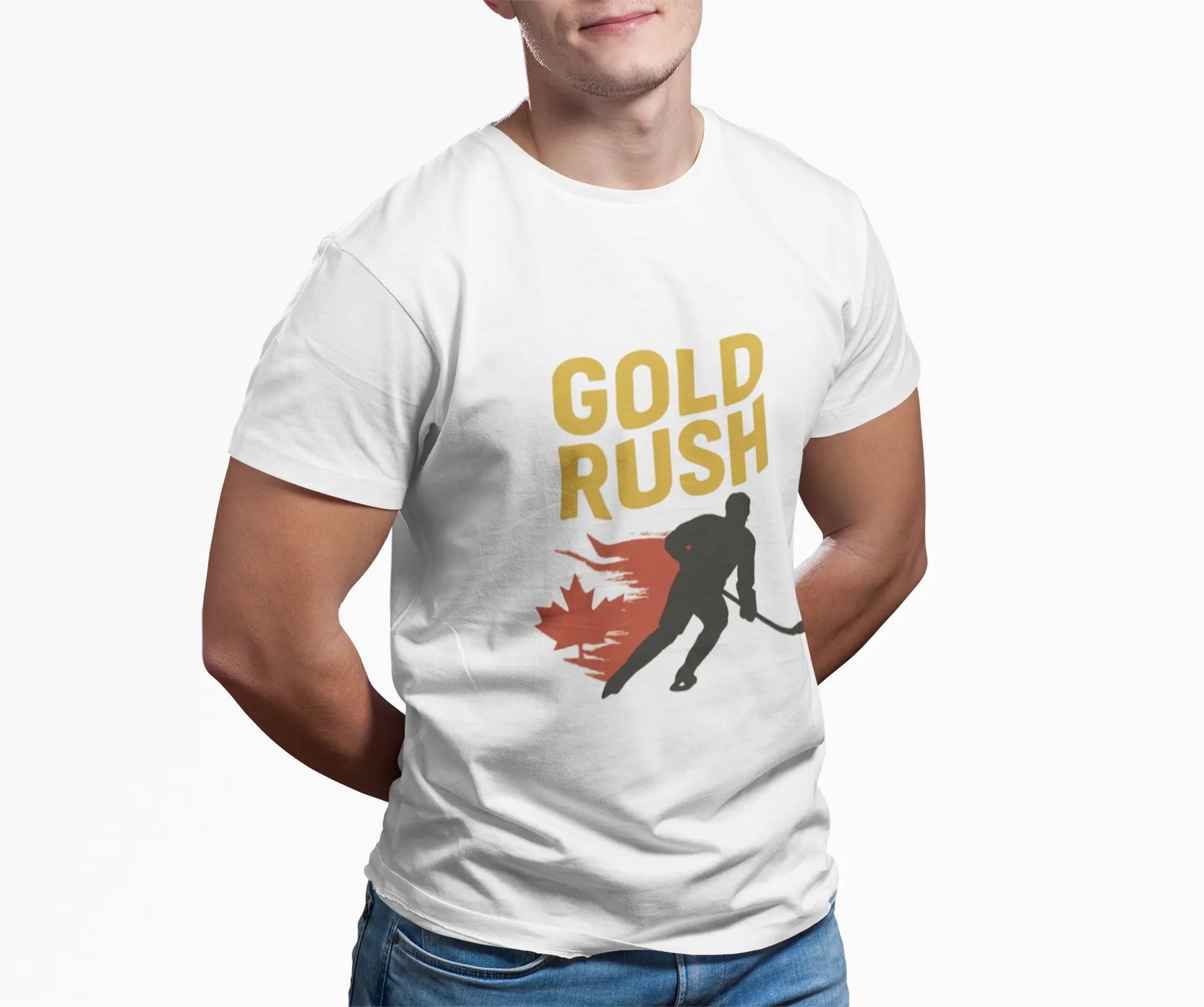 Gold Rush Hockey Unisex Long Sleeve Shirt - Canada Olympic Gold - Maple Stick Hockey
