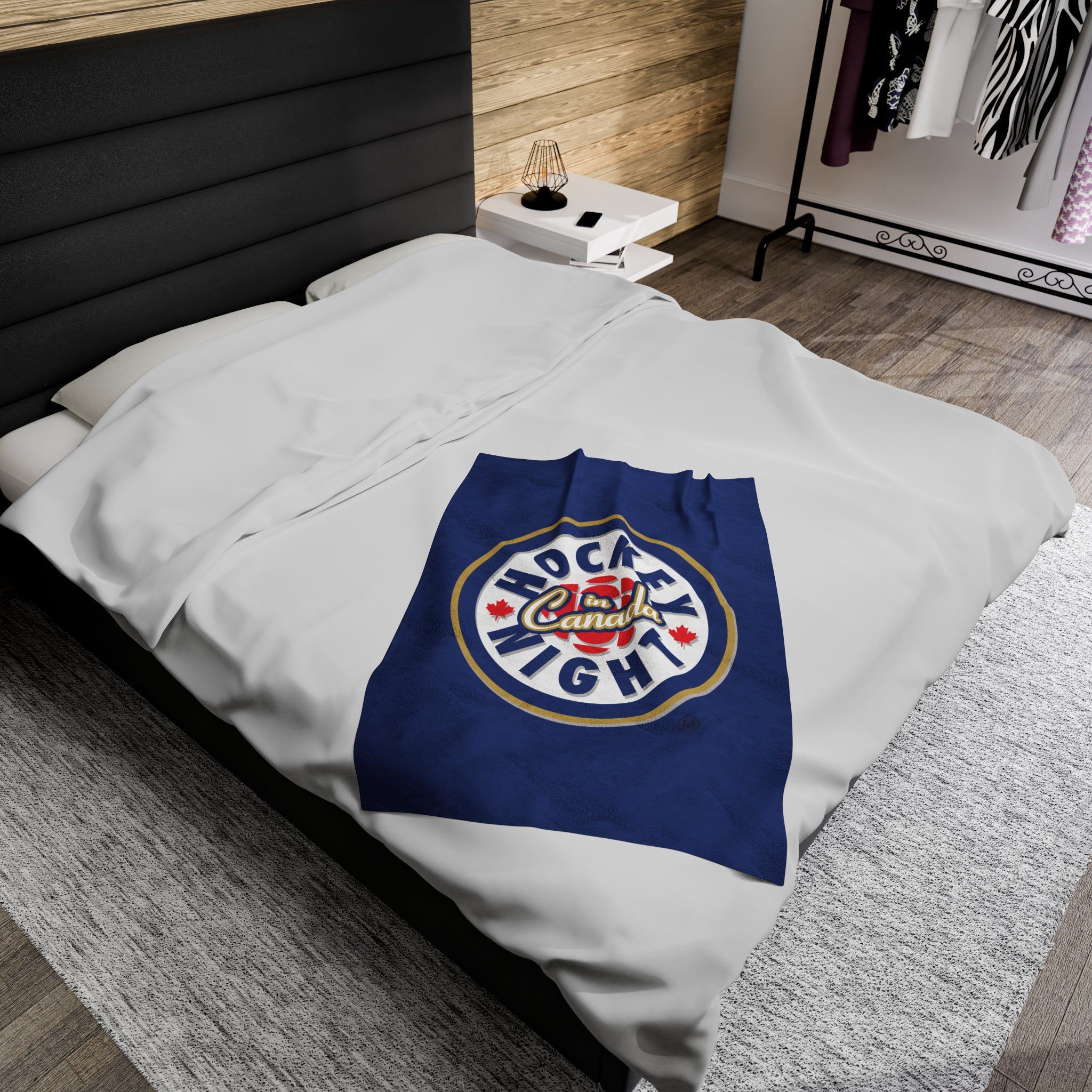 Hockey Night In Canada Blanket, HNIC- Licensed CBC, Blue Front/White Back Velveteen Plush Blanket