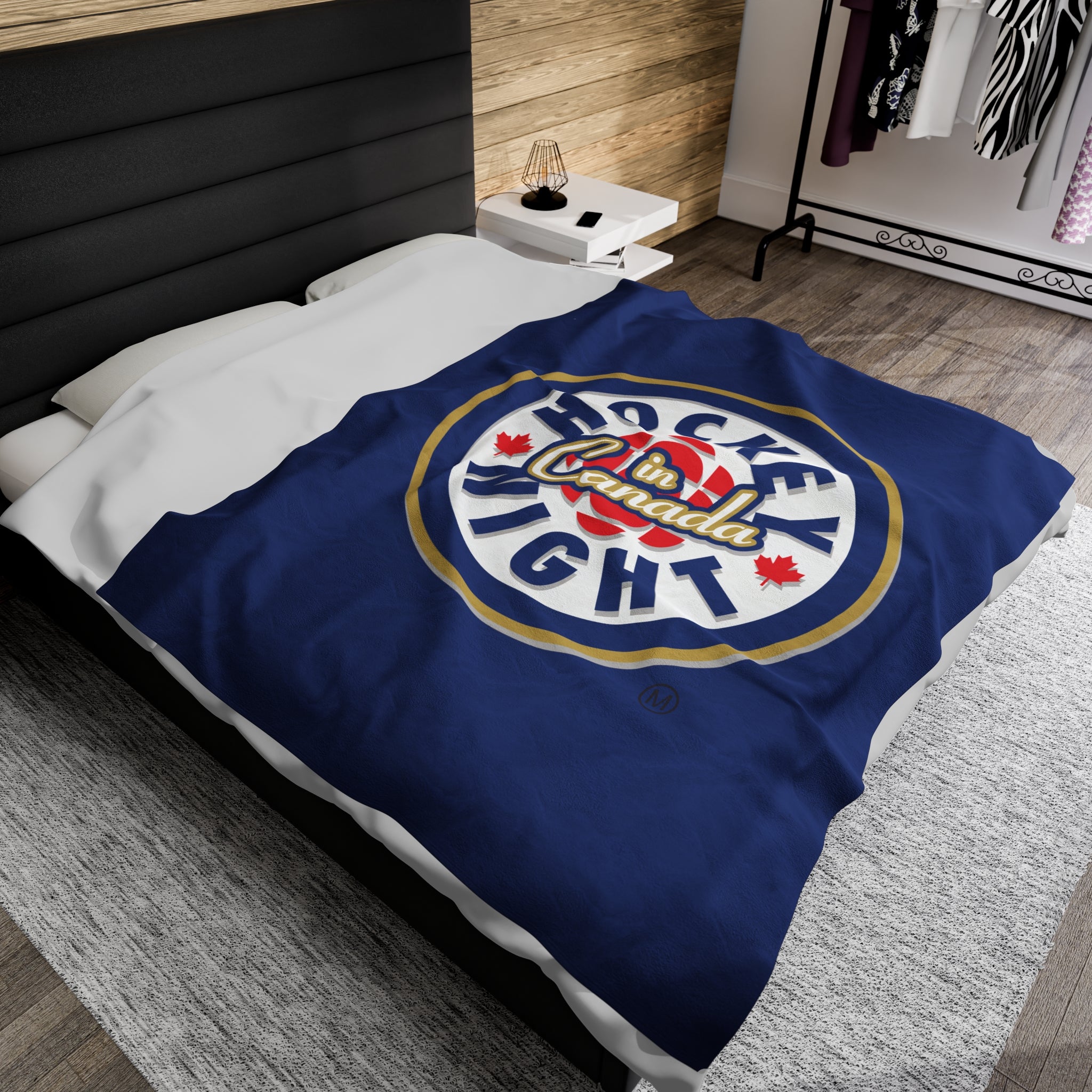 Hockey Night In Canada Blanket, HNIC- Licensed CBC, Blue Front/White Back Velveteen Plush Blanket
