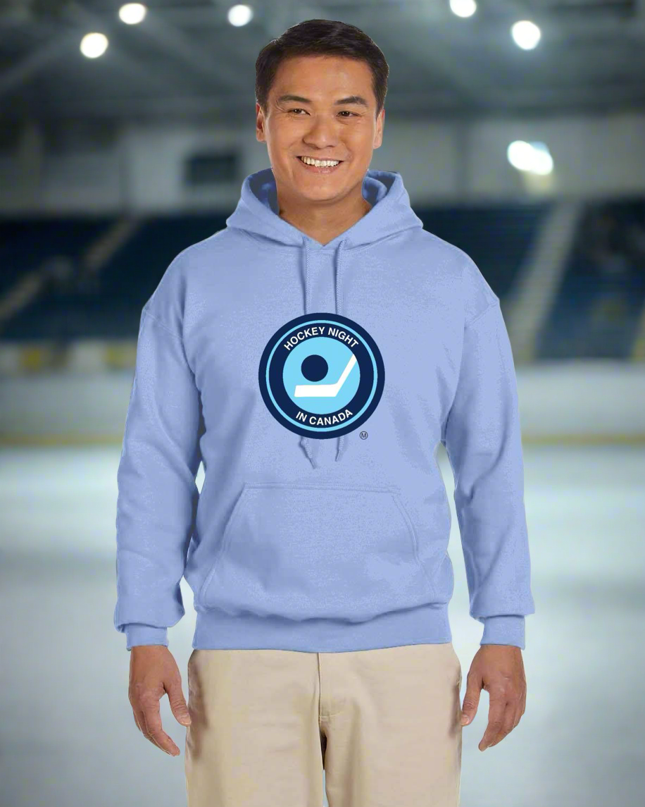 Hockey Night In Canada Retro Logo, Hockey Hoodie, HNIC Hoodie - Licensed CBC Apparel, Light Blue Unisex