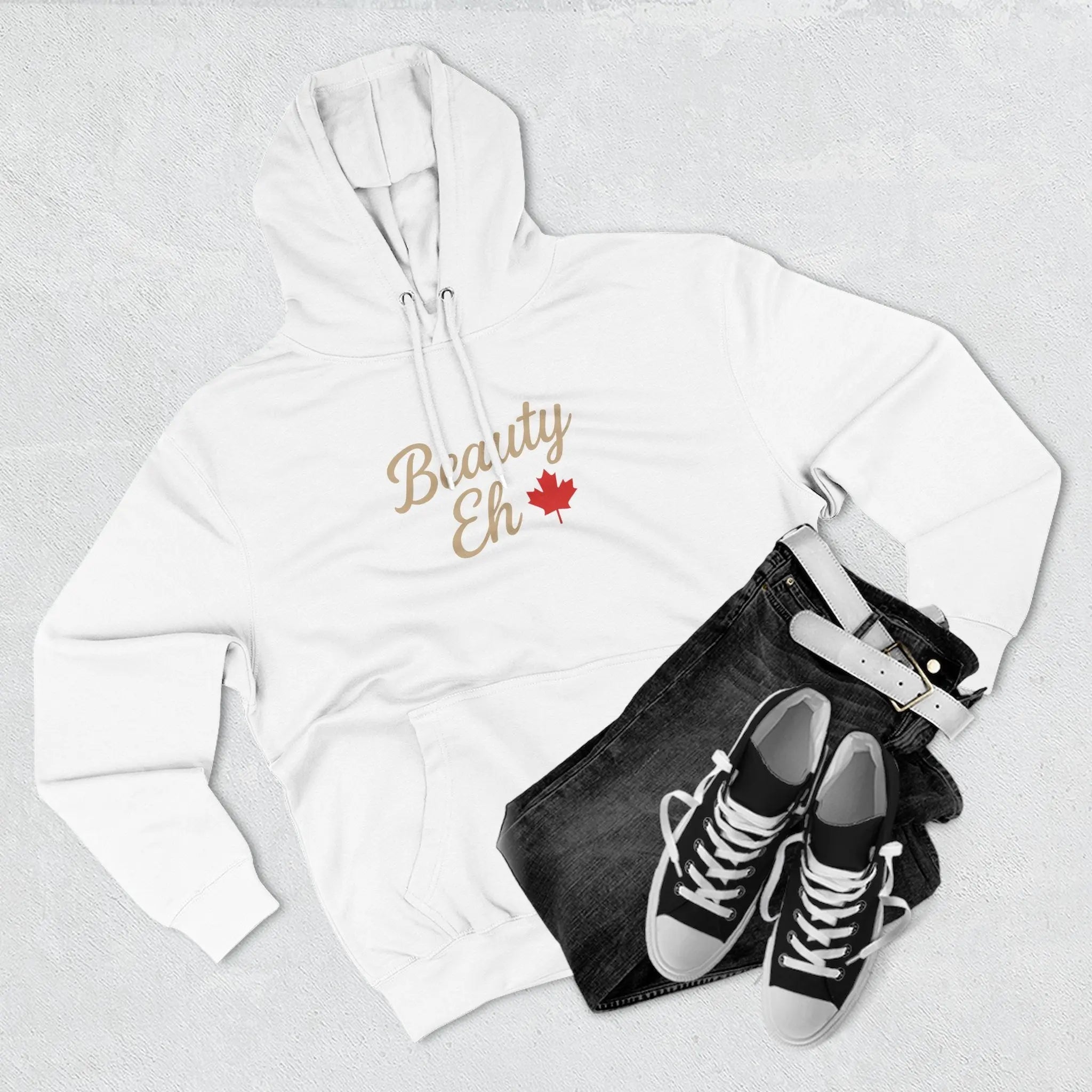 Beauty Eh Canadian Hoodie - Maple Leaf Pride Pullover Sweatshirt - Womens Canada Day Apparel - Cozy Fleece Lined Hooded Sweatshirt