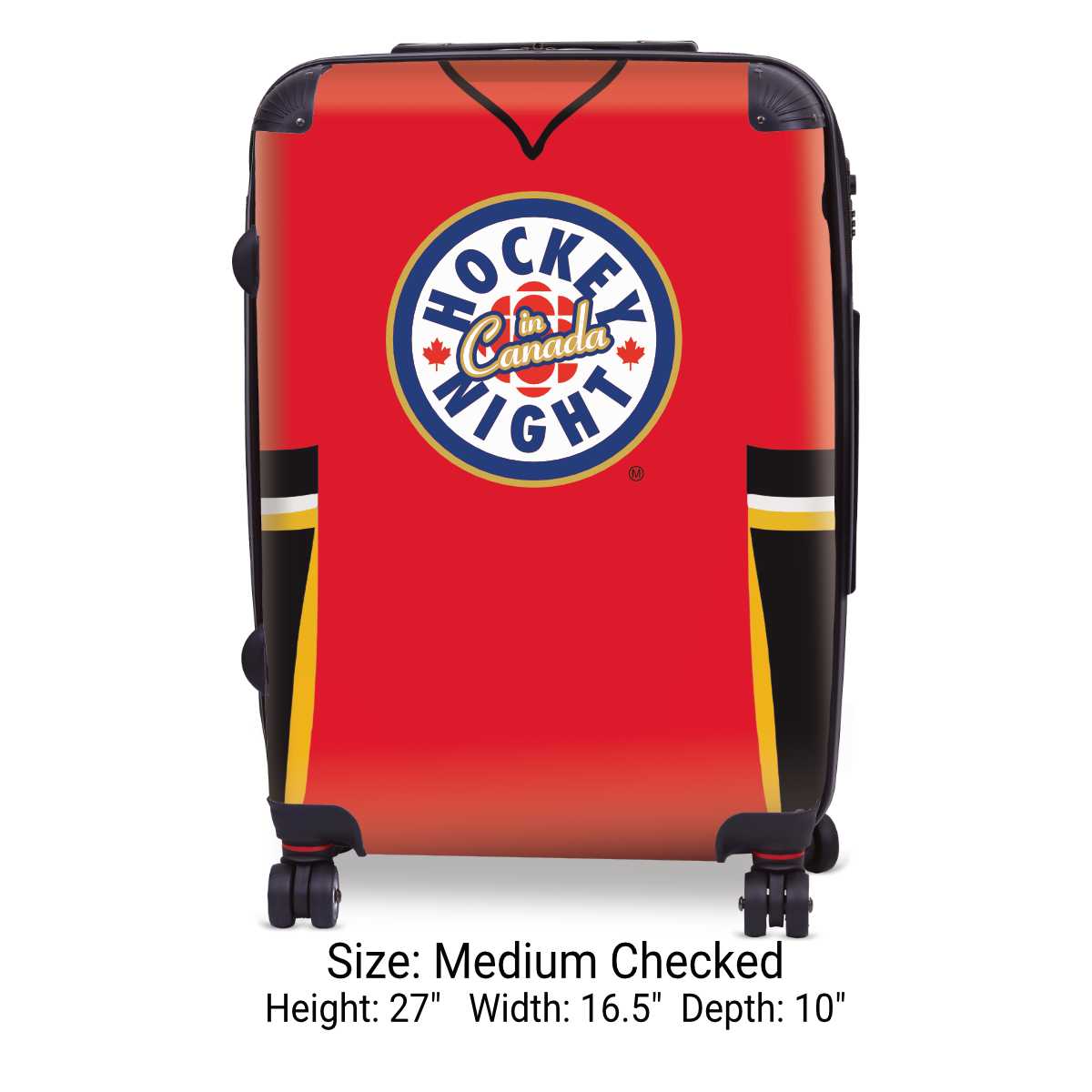 Hockey Night In Canada Luggage - Classic Logo and Red Calgary Sweater Design Officially Licensed