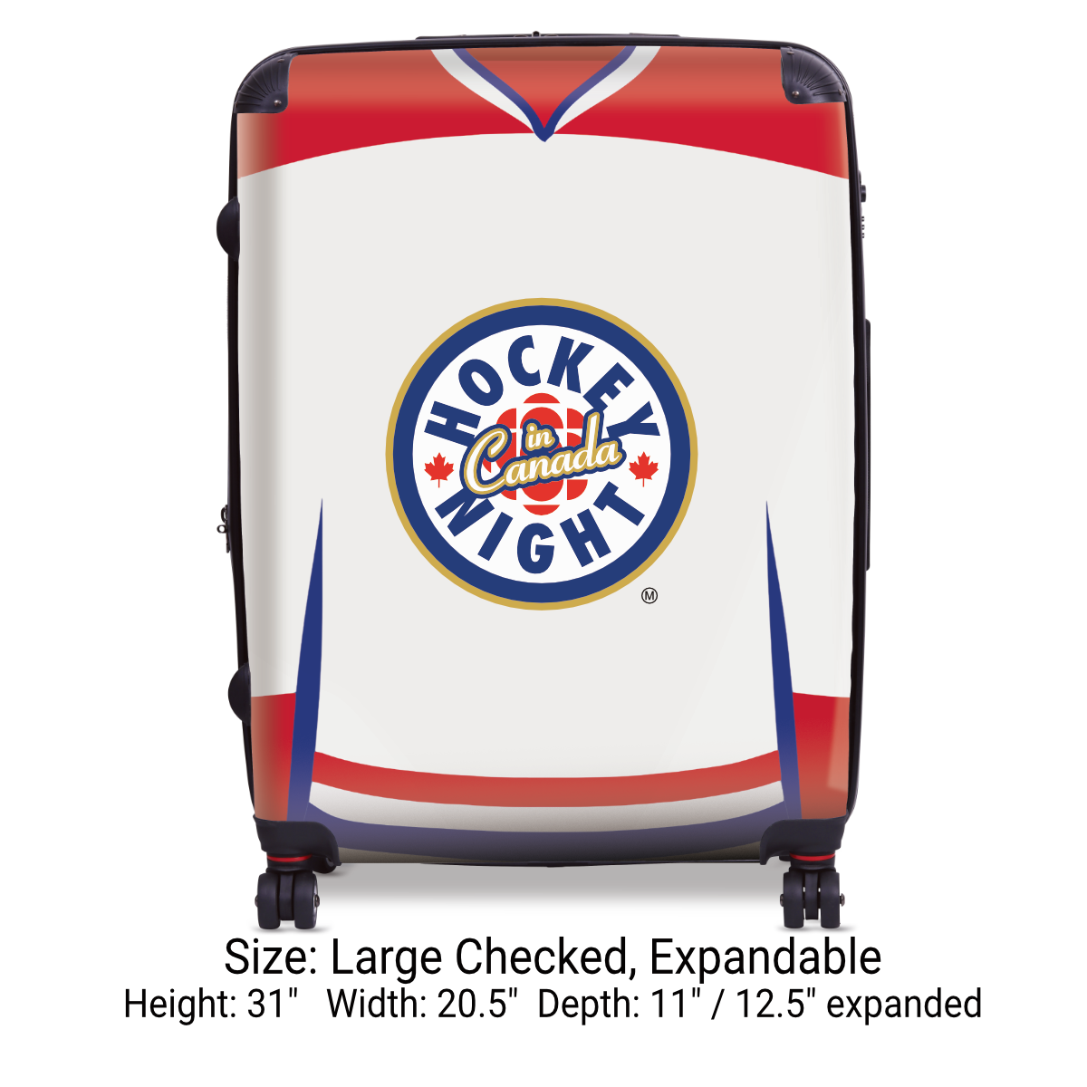 Hockey Night In Canada Luggage - Classic Logo and White Montreal Sweater Design Officially Licensed