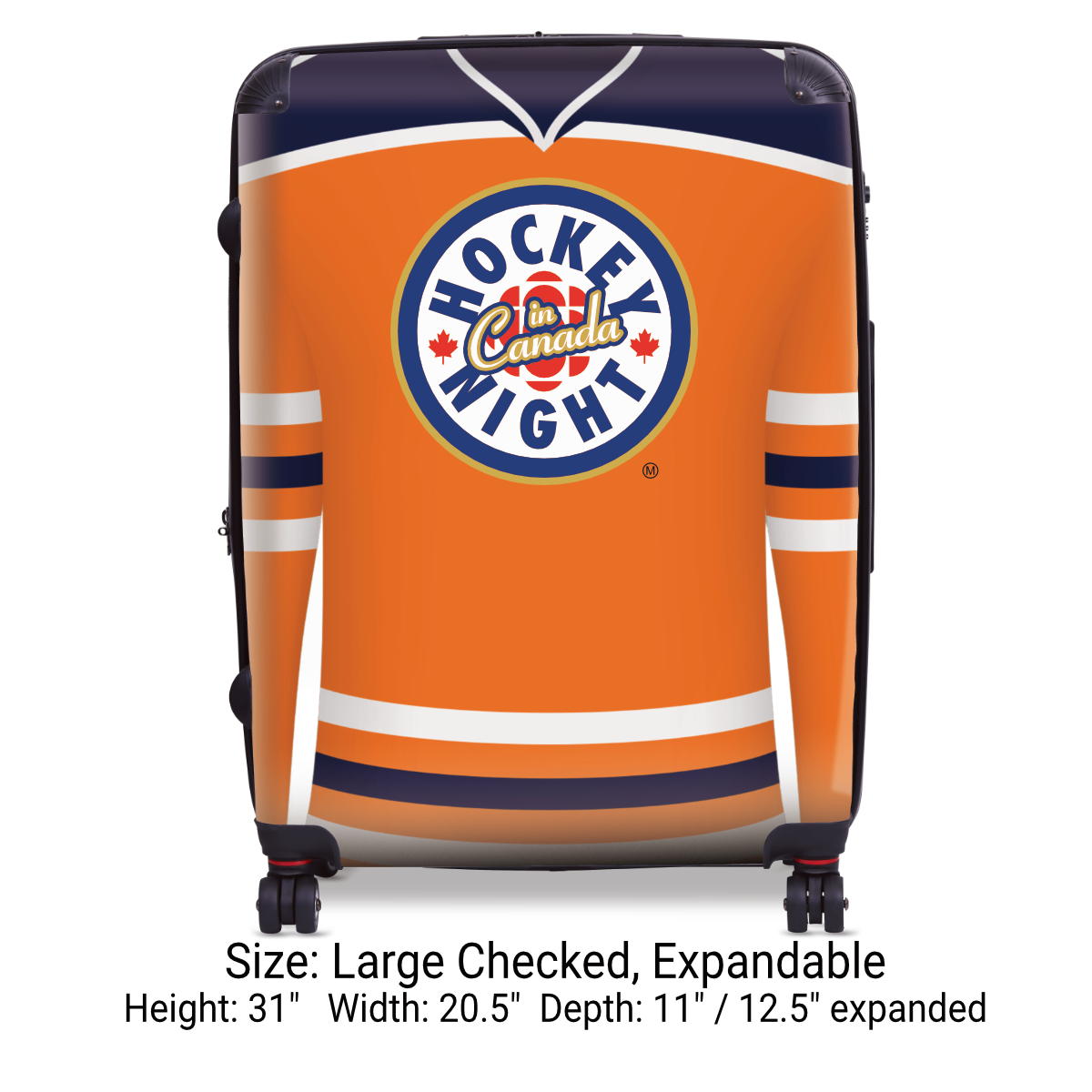 Hockey Night In Canada Luggage - Classic Logo and Orange Edmonton Sweater Design Officially Licensed