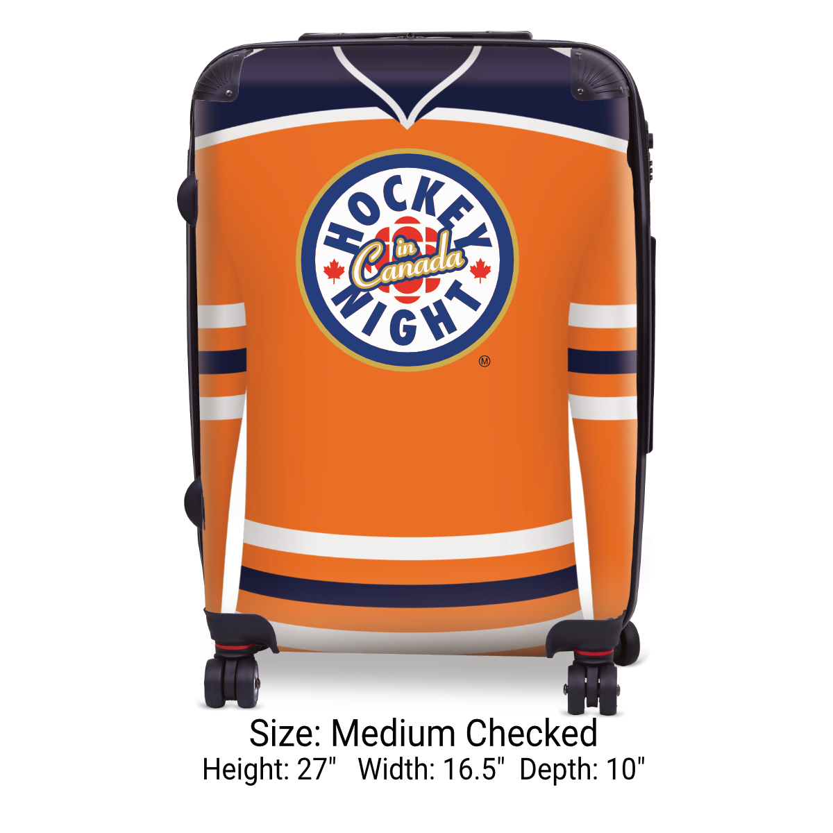 Hockey Night In Canada Luggage - Classic Logo and Orange Edmonton Sweater Design Officially Licensed
