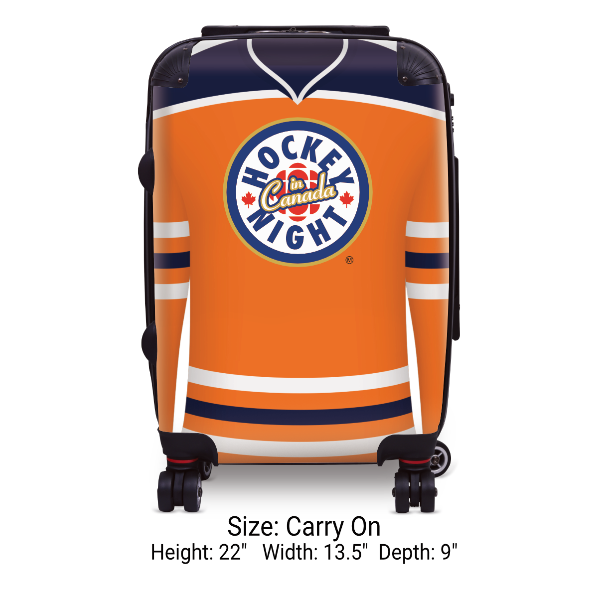 Hockey Night In Canada Luggage - Classic Logo and Orange Edmonton Sweater Design Officially Licensed