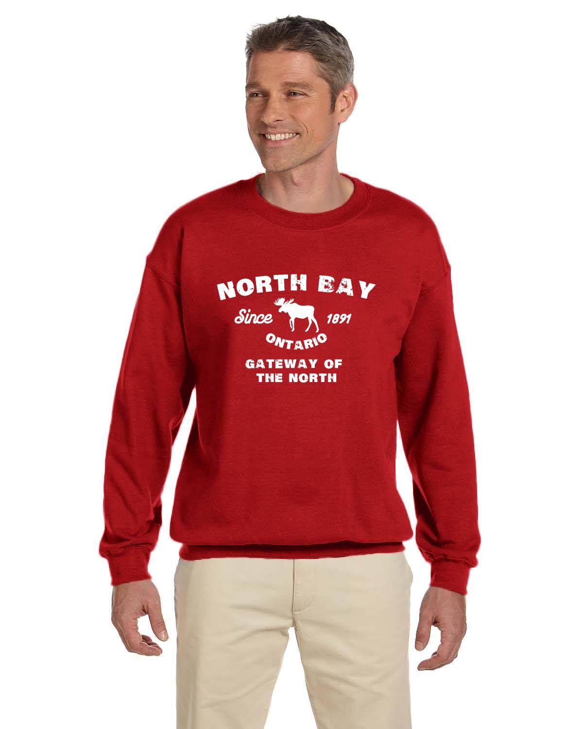 Canadian City Sweatshirt, North Bay, Ontario, Moose Design, Gateway of the North, Men's Sweatshirt