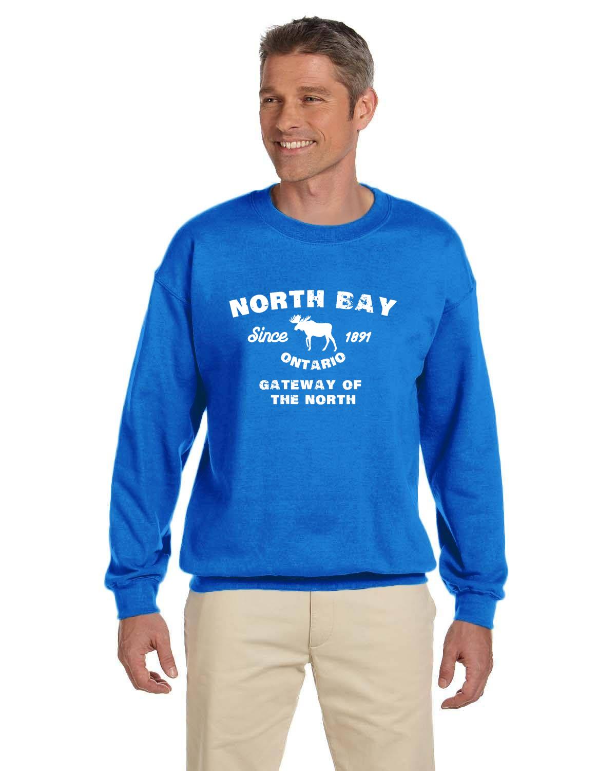 Canadian City Sweatshirt, North Bay, Ontario, Moose Design, Gateway of the North, Men's Sweatshirt