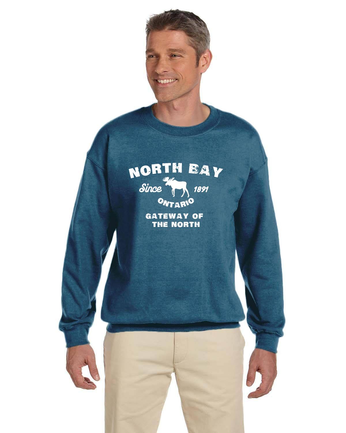Canadian City Sweatshirt, North Bay, Ontario, Moose Design, Gateway of the North, Men's Sweatshirt