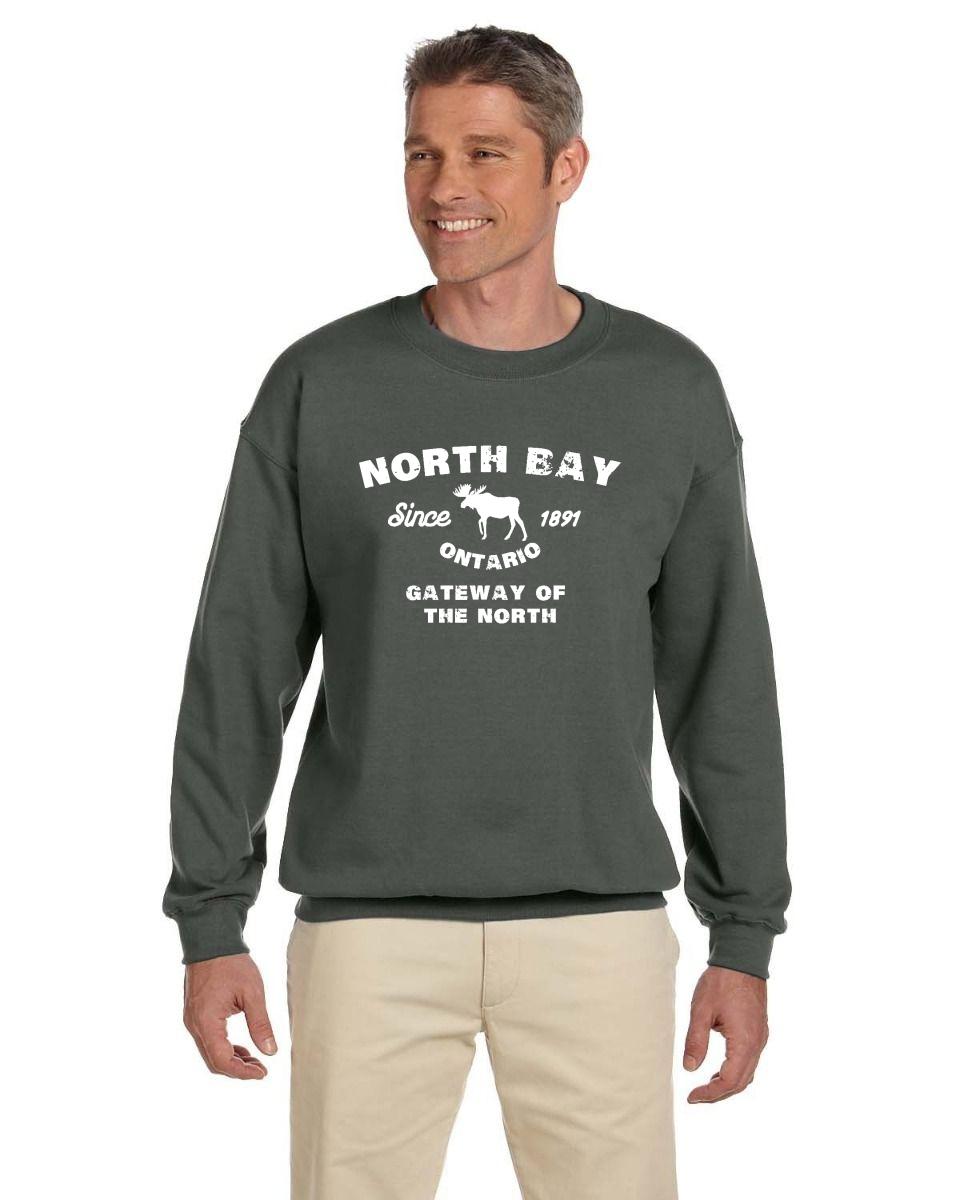 Canadian City Sweatshirt, North Bay, Ontario, Moose Design, Gateway of the North, Men's Sweatshirt