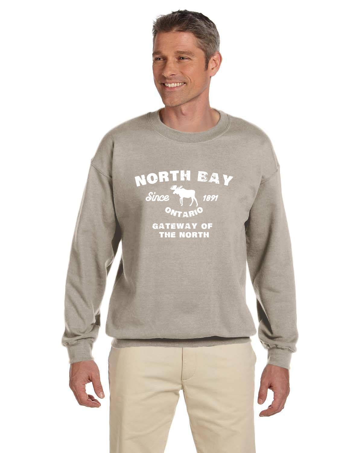 Canadian City Sweatshirt, North Bay, Ontario, Moose Design, Gateway of the North, Men's Sweatshirt