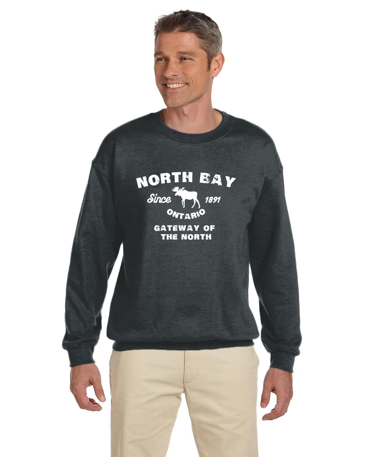 Canadian City Sweatshirt, North Bay, Ontario, Moose Design, Gateway of the North, Men's Sweatshirt