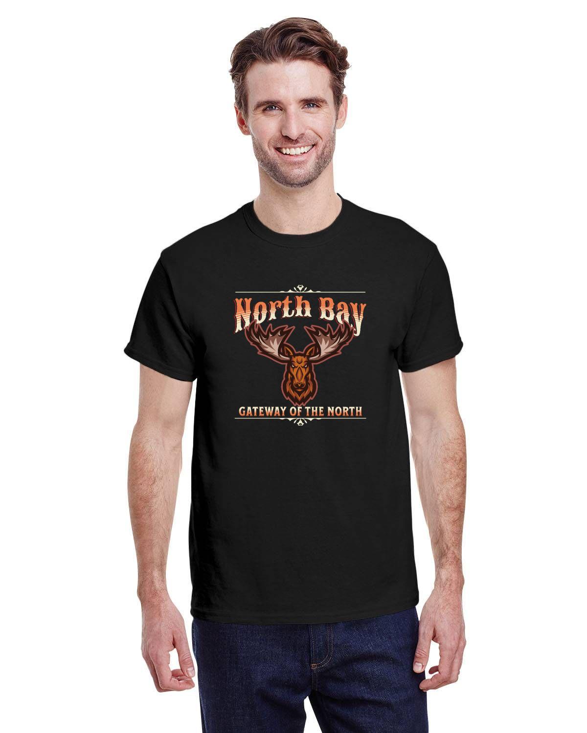 Canadian City T-Shirt, North Bay, Ontario, Moose Design, Gateway of the North, Men's T-Shirt — alternate product view 3