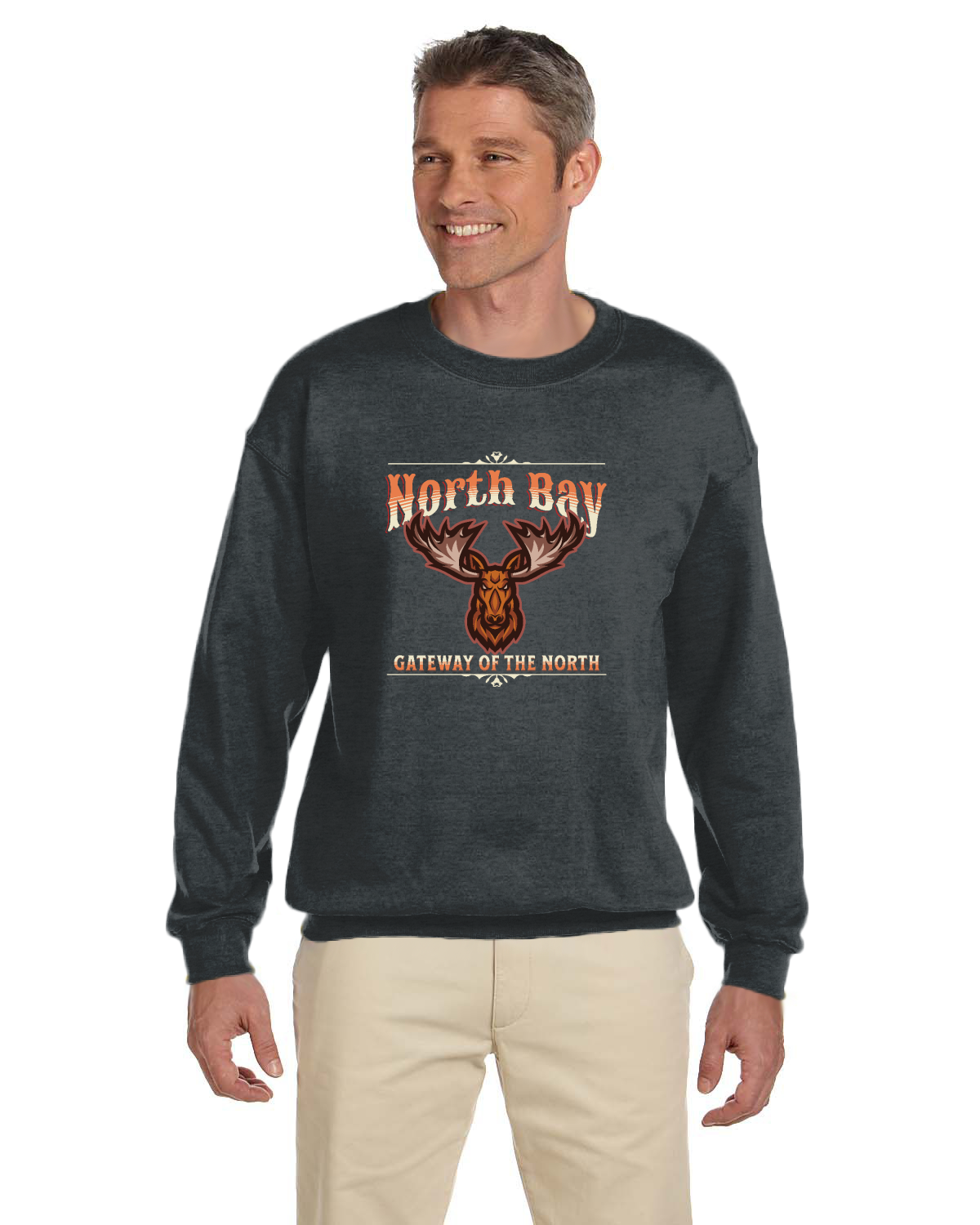 Canadian City Sweatshirt, North Bay, Ontario, Moose Design, Gateway of the North, Men's Sweatshirt M1