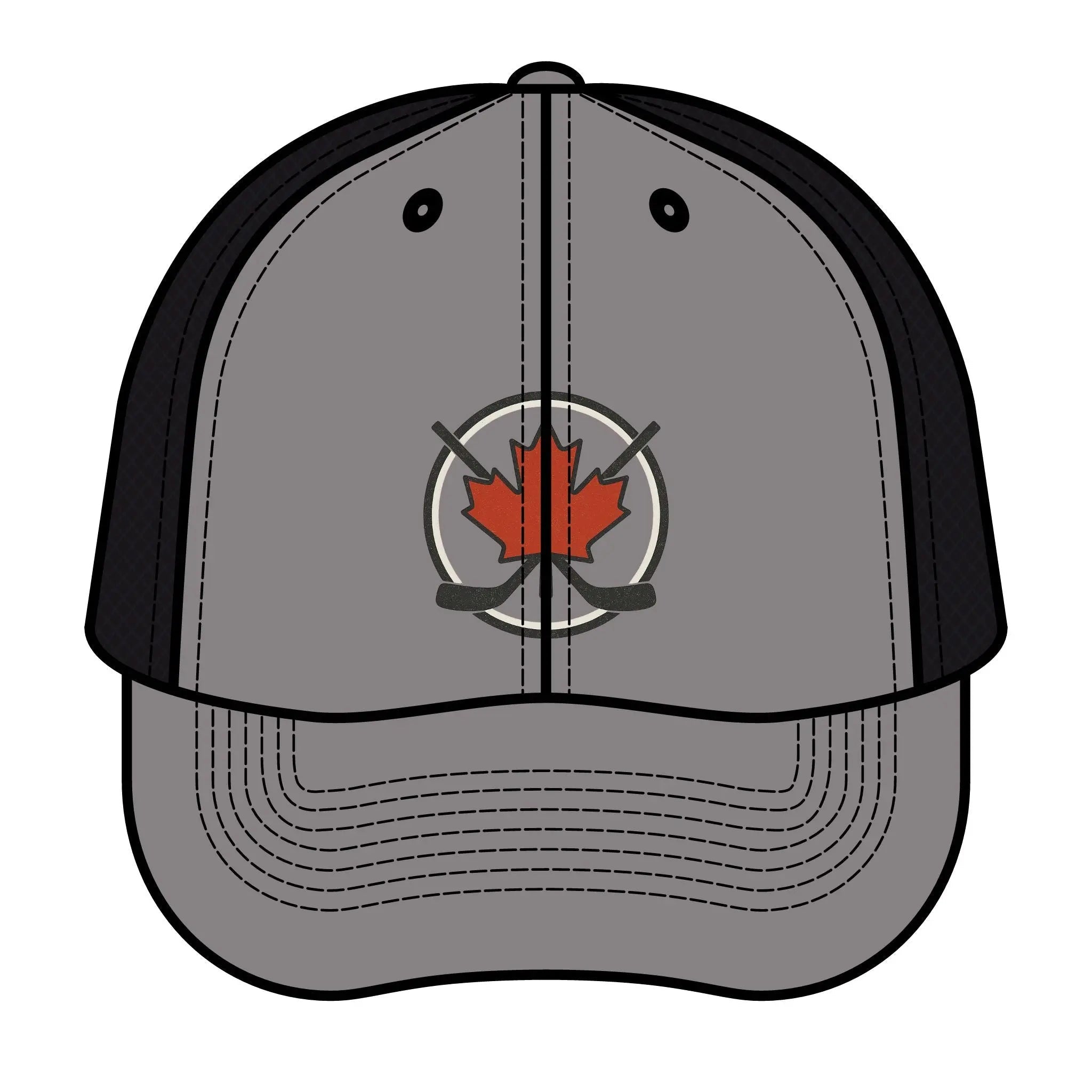 Maple Stick Hockey Hat Canadian Maple Leaf Cap with Crossed Hockey Sticks - Premium Snapback Trucker Hat - Canada Pride Baseball Cap