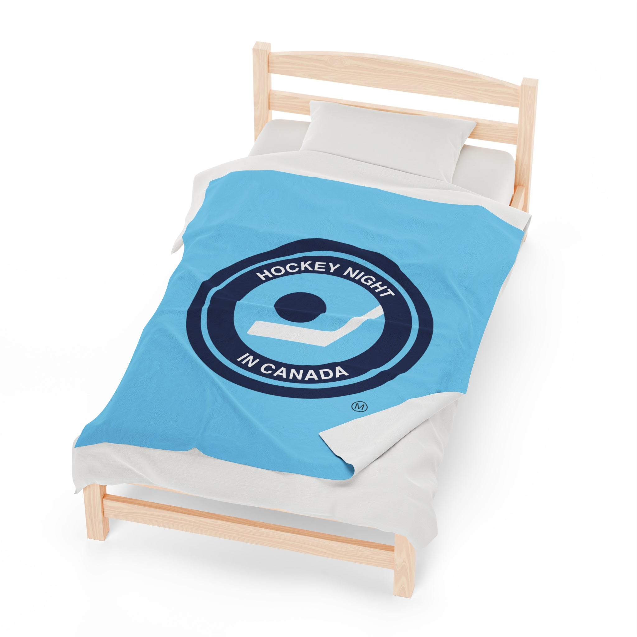 Hockey Night In Canada Retro Logo Blanket, HNIC- Licensed CBC, Retro Blue Front/White Back Velveteen Plush Blanket