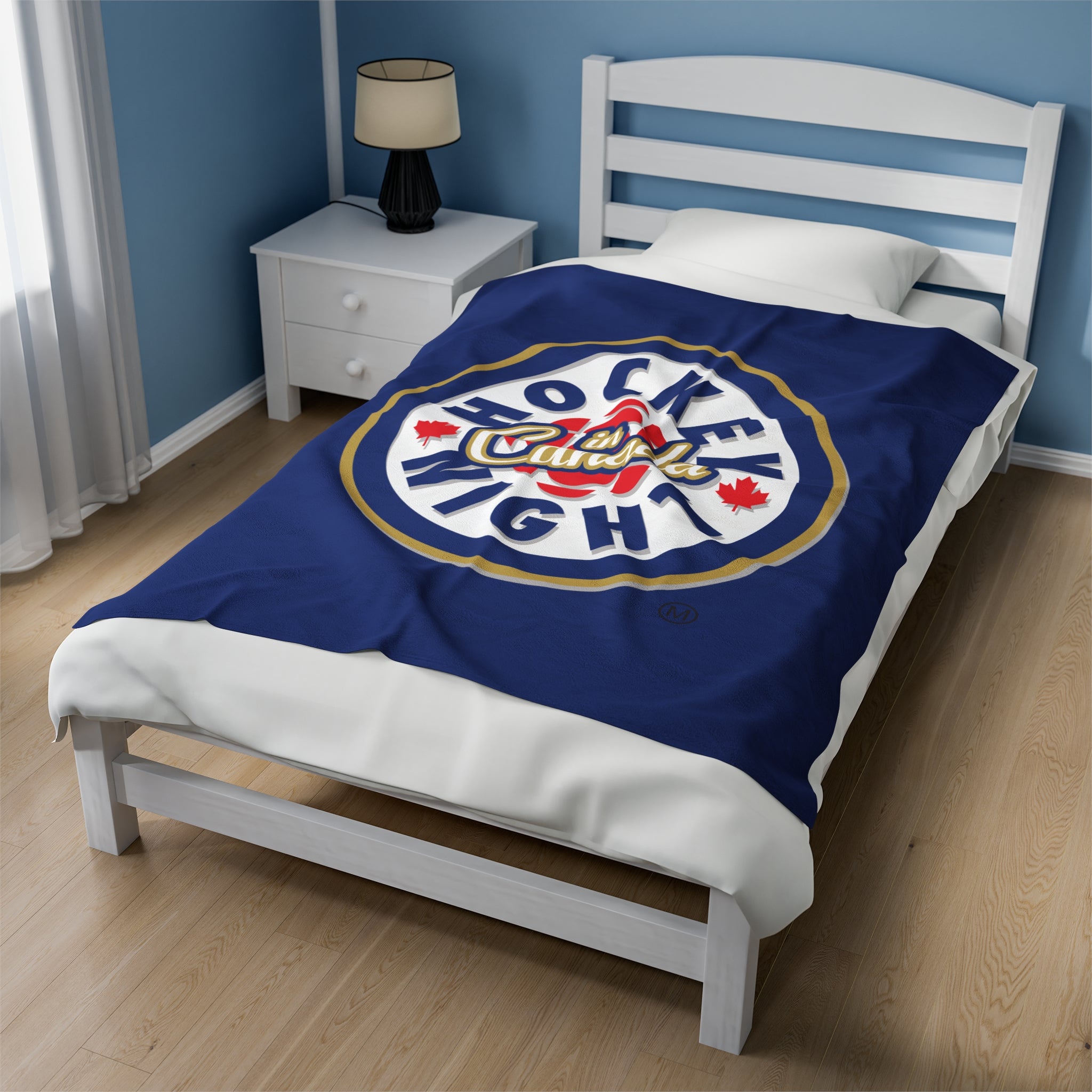 Hockey Night In Canada Blanket, HNIC- Licensed CBC, Blue Front/White Back Velveteen Plush Blanket