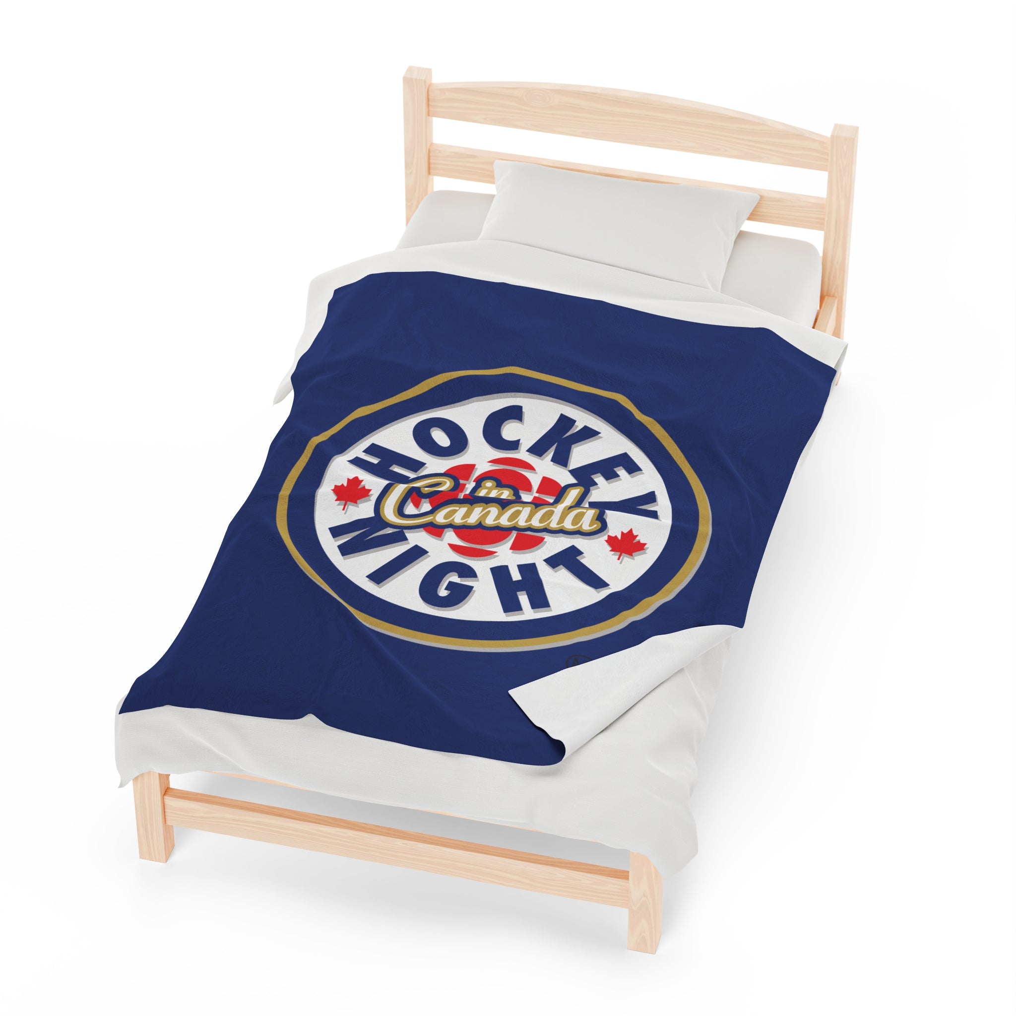 Hockey Night In Canada Blanket, HNIC- Licensed CBC, Blue Front/White Back Velveteen Plush Blanket