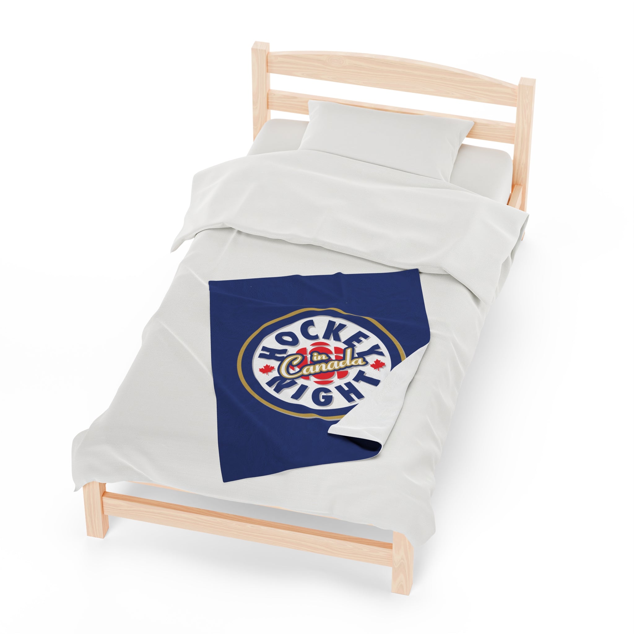Hockey Night In Canada Blanket, HNIC- Licensed CBC, Blue Front/White Back Velveteen Plush Blanket