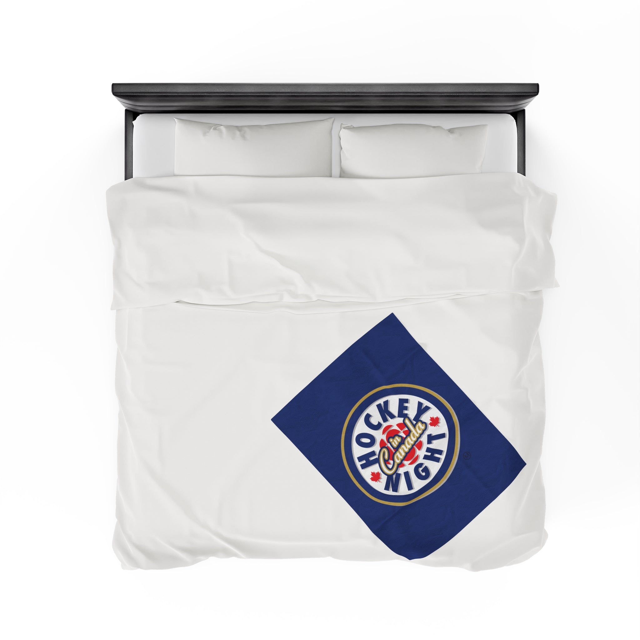 Hockey Night In Canada Blanket, HNIC- Licensed CBC, Blue Front/White Back Velveteen Plush Blanket