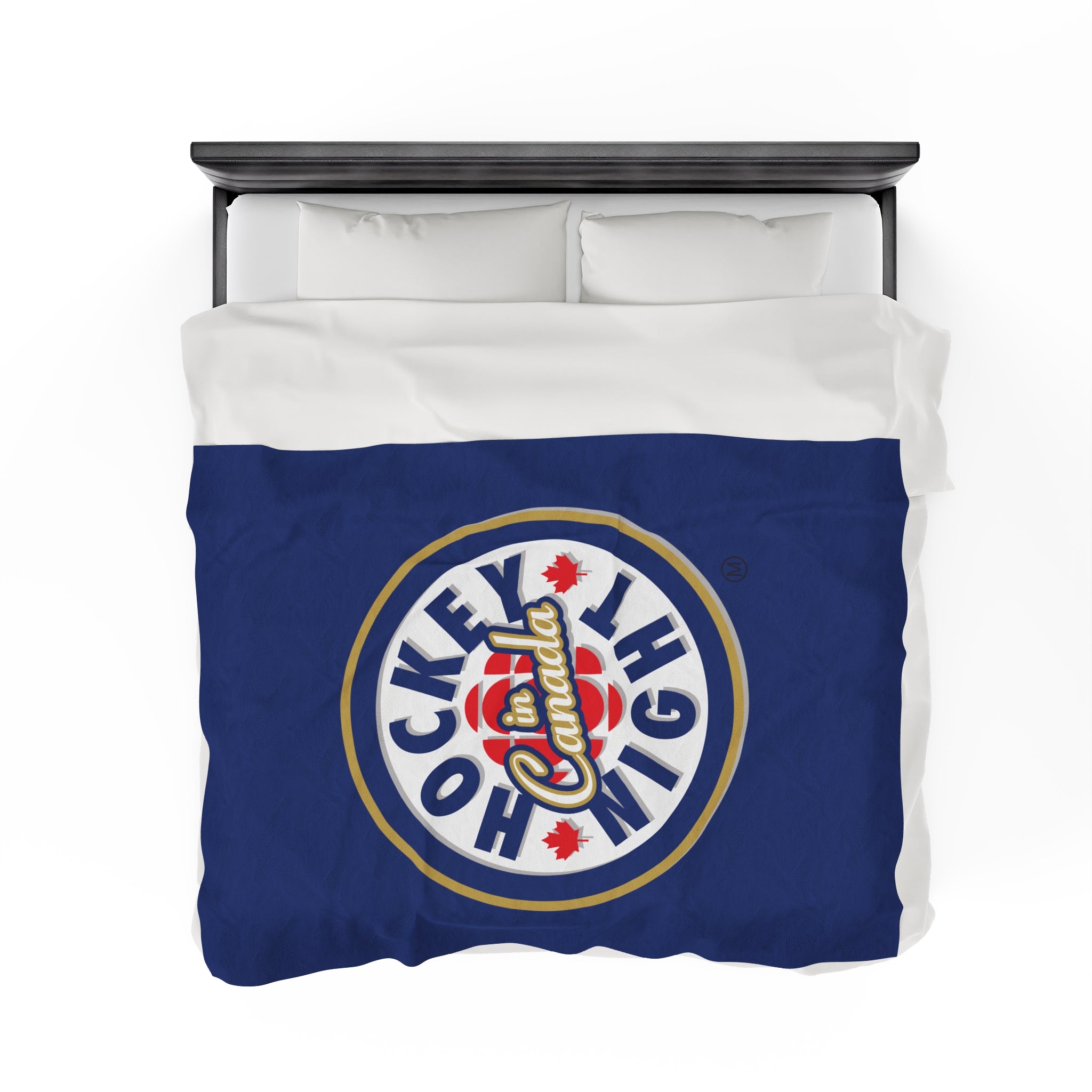 Hockey Night In Canada Blanket, HNIC- Licensed CBC, Blue Front/White Back Velveteen Plush Blanket
