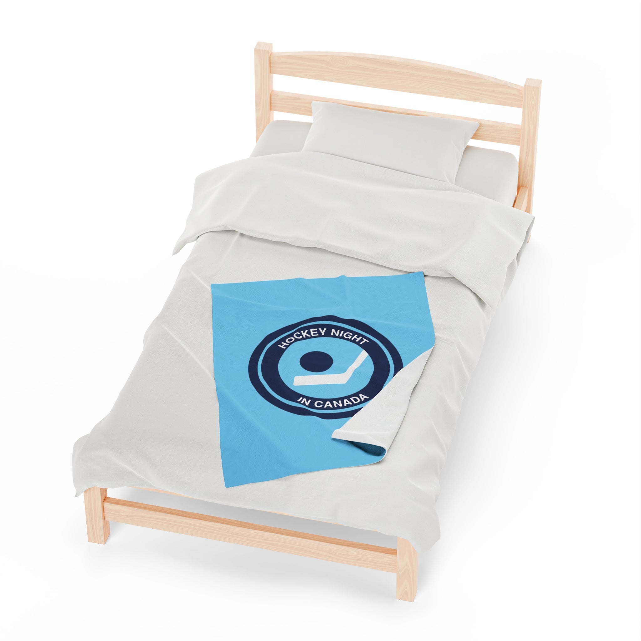 Hockey Night In Canada Retro Logo Blanket, HNIC- Licensed CBC, Retro Blue Front/White Back Velveteen Plush Blanket