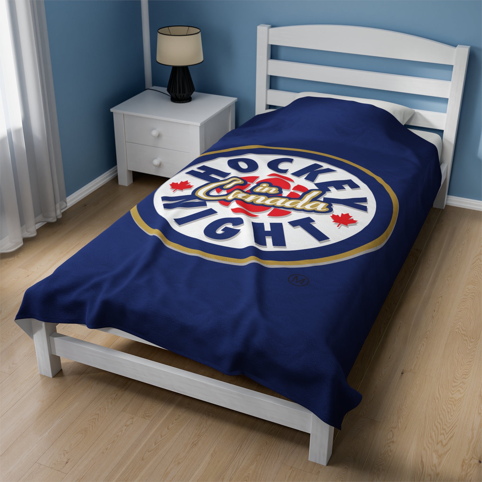Hockey Night In Canada Blanket, HNIC- Licensed CBC, Blue Front/White Back Velveteen Plush Blanket