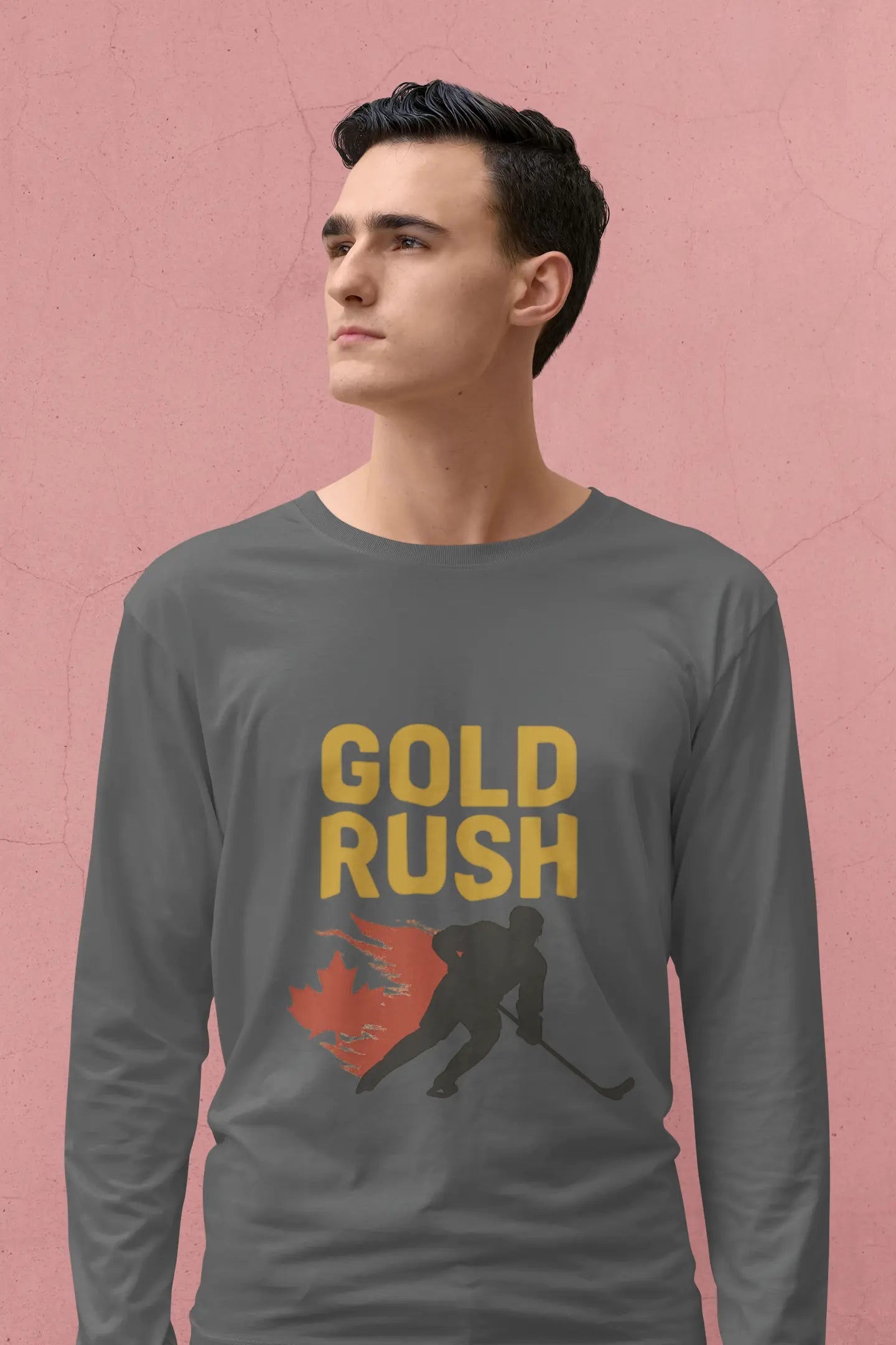 Gold Rush Hockey Unisex Long Sleeve Shirt - Canada Olympic Gold - Maple Stick Hockey