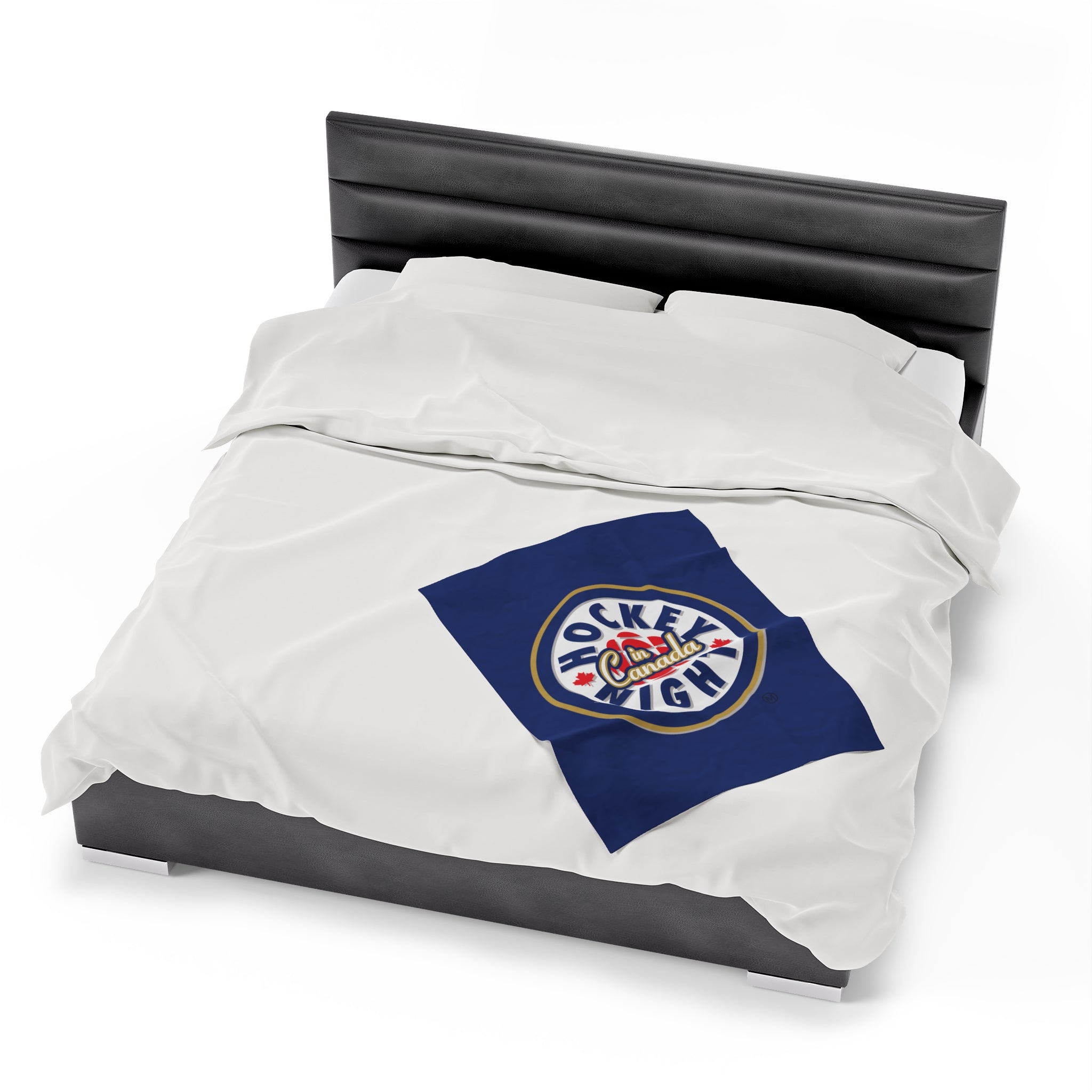 Hockey Night In Canada Blanket, HNIC- Licensed CBC, Blue Front/White Back Velveteen Plush Blanket