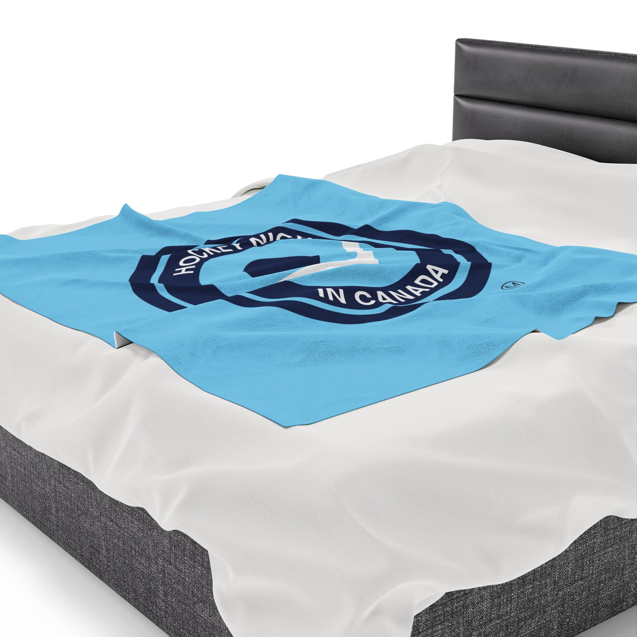 Hockey Night In Canada Retro Logo Blanket, HNIC- Licensed CBC, Retro Blue Front/White Back Velveteen Plush Blanket