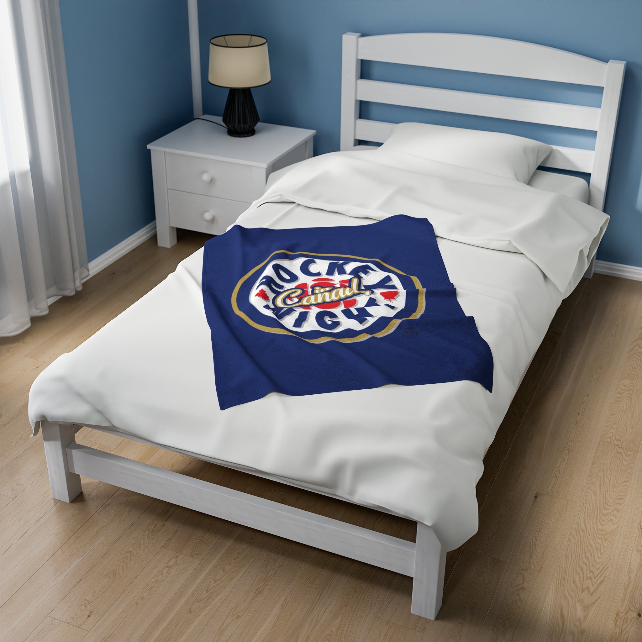 Hockey Night In Canada Blanket, HNIC- Licensed CBC, Blue Front/White Back Velveteen Plush Blanket