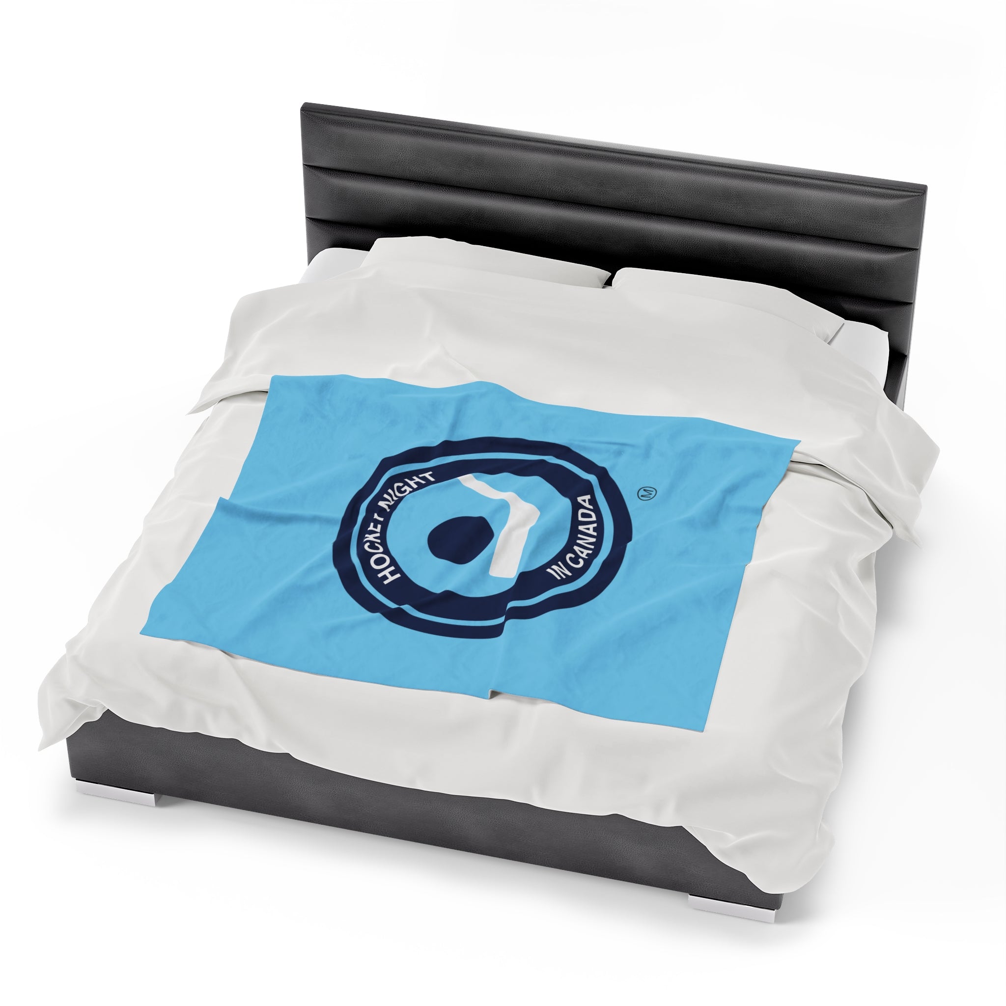Hockey Night In Canada Retro Logo Blanket, HNIC- Licensed CBC, Retro Blue Front/White Back Velveteen Plush Blanket