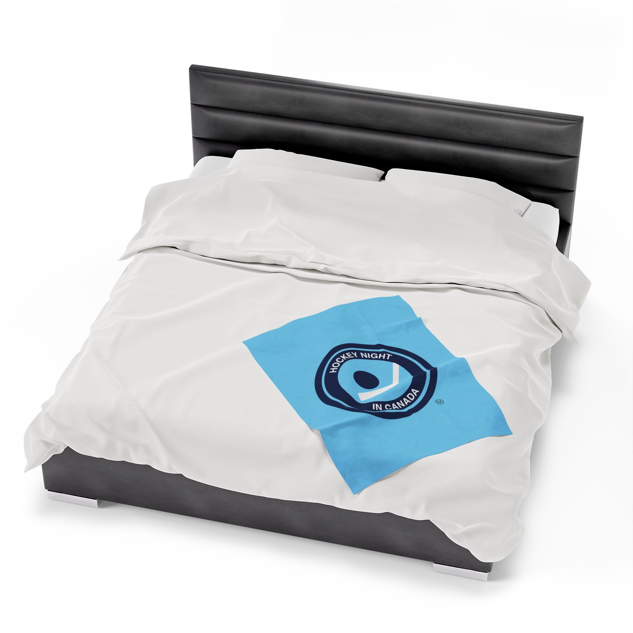 Hockey Night In Canada Retro Logo Blanket, HNIC- Licensed CBC, Retro Blue Front/White Back Velveteen Plush Blanket