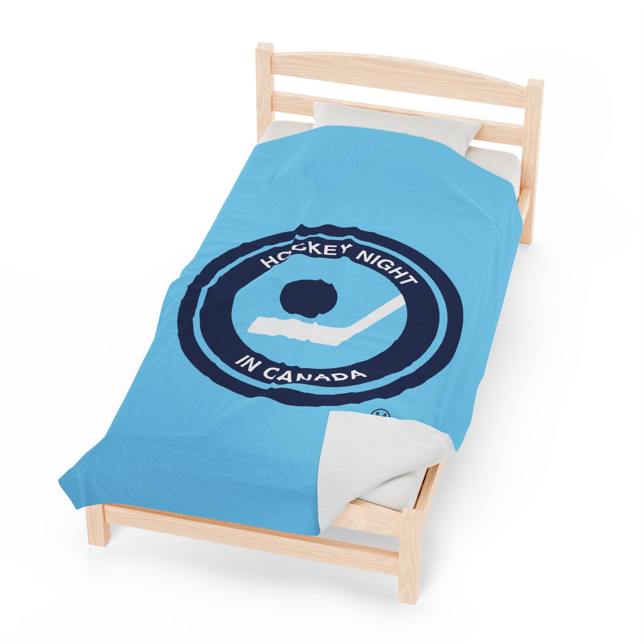 Hockey Night In Canada Retro Logo Blanket, HNIC- Licensed CBC, Retro Blue Front/White Back Velveteen Plush Blanket