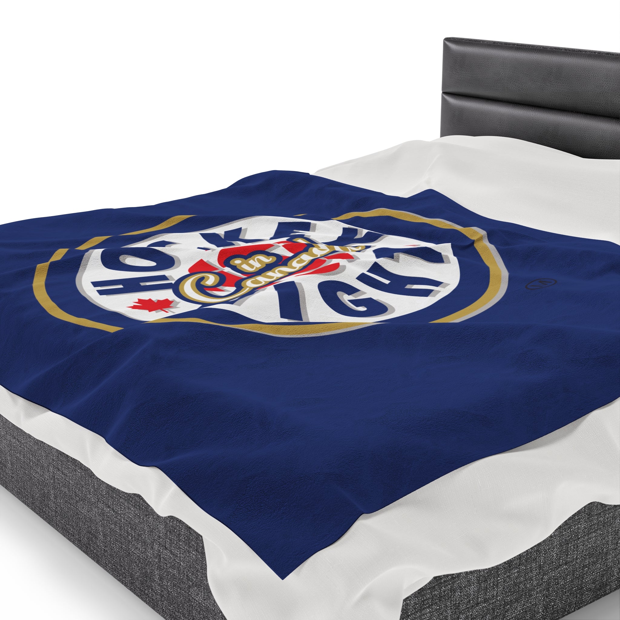 Hockey Night In Canada Blanket, HNIC- Licensed CBC, Blue Front/White Back Velveteen Plush Blanket