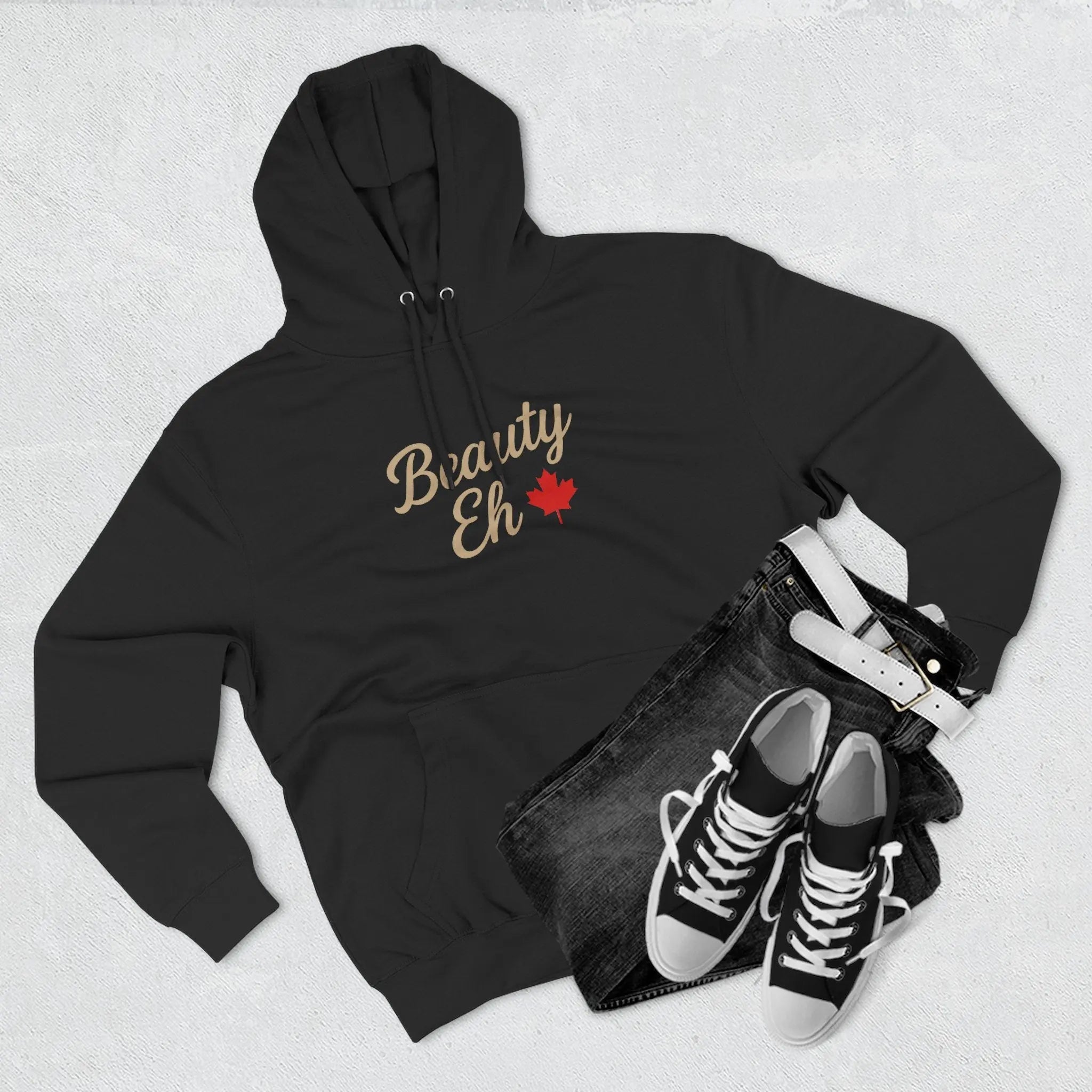 Beauty Eh Canadian Hoodie - Maple Leaf Pride Pullover Sweatshirt - Womens Canada Day Apparel - Cozy Fleece Lined Hooded Sweatshirt