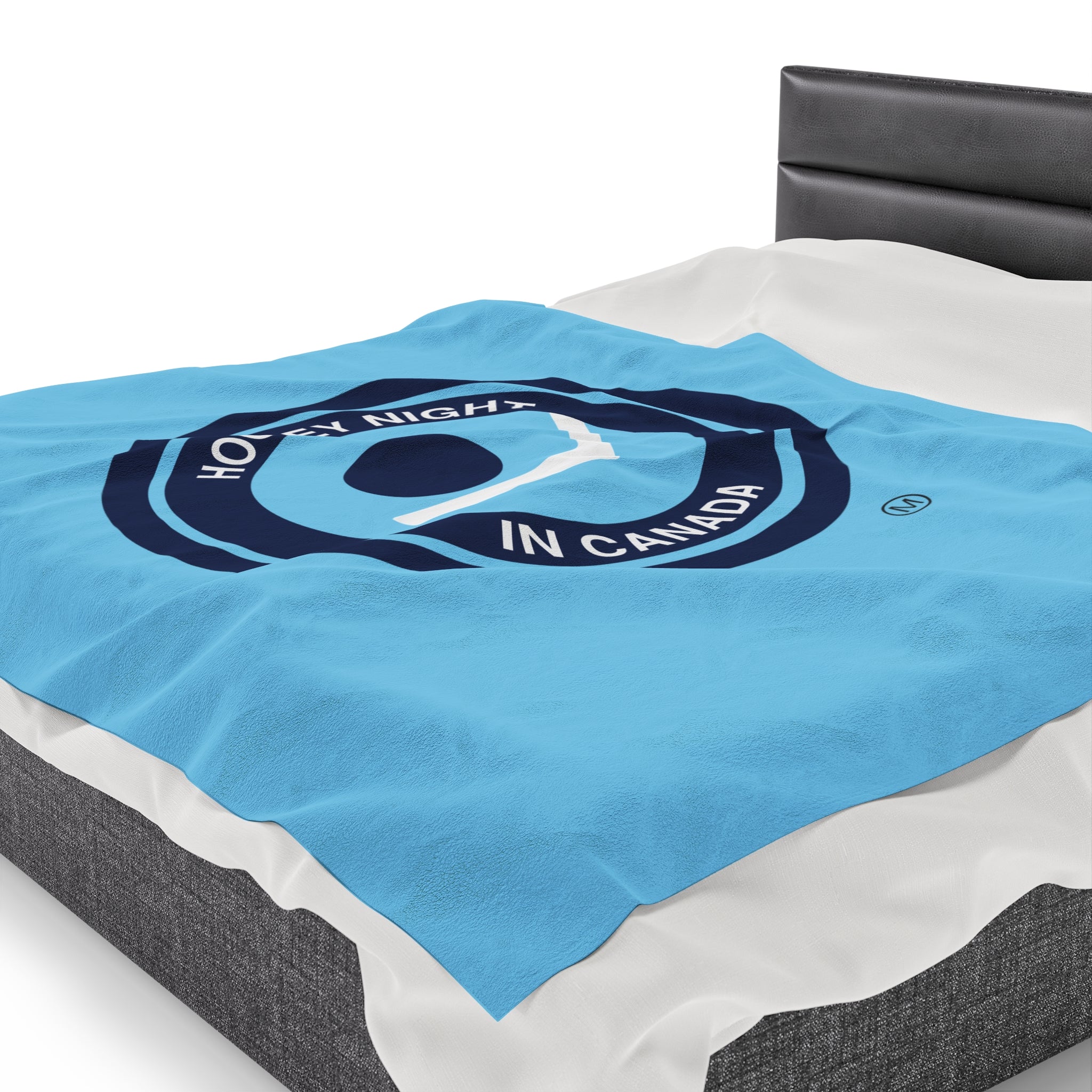 Hockey Night In Canada Retro Logo Blanket, HNIC- Licensed CBC, Retro Blue Front/White Back Velveteen Plush Blanket