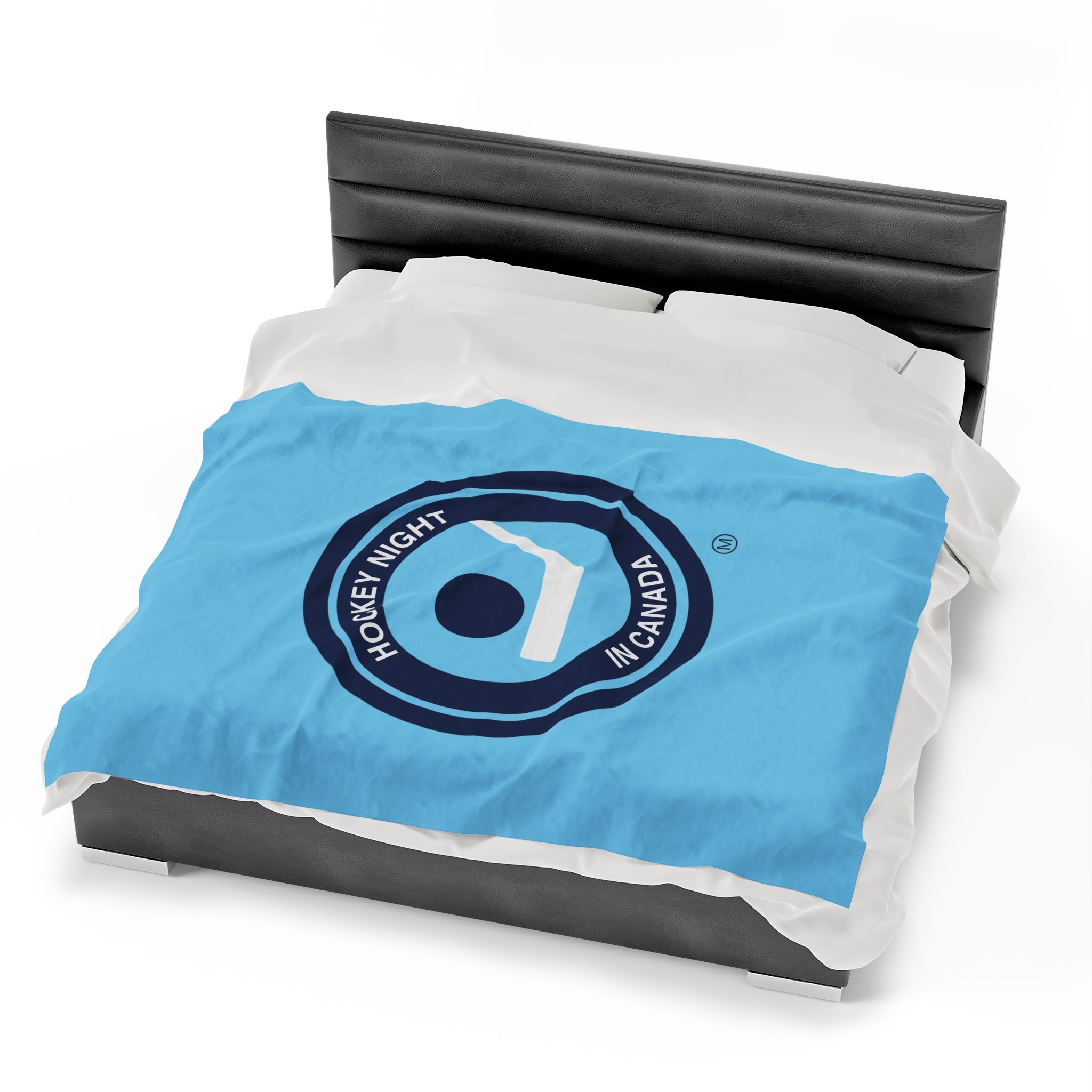 Hockey Night In Canada Retro Logo Blanket, HNIC- Licensed CBC, Retro Blue Front/White Back Velveteen Plush Blanket