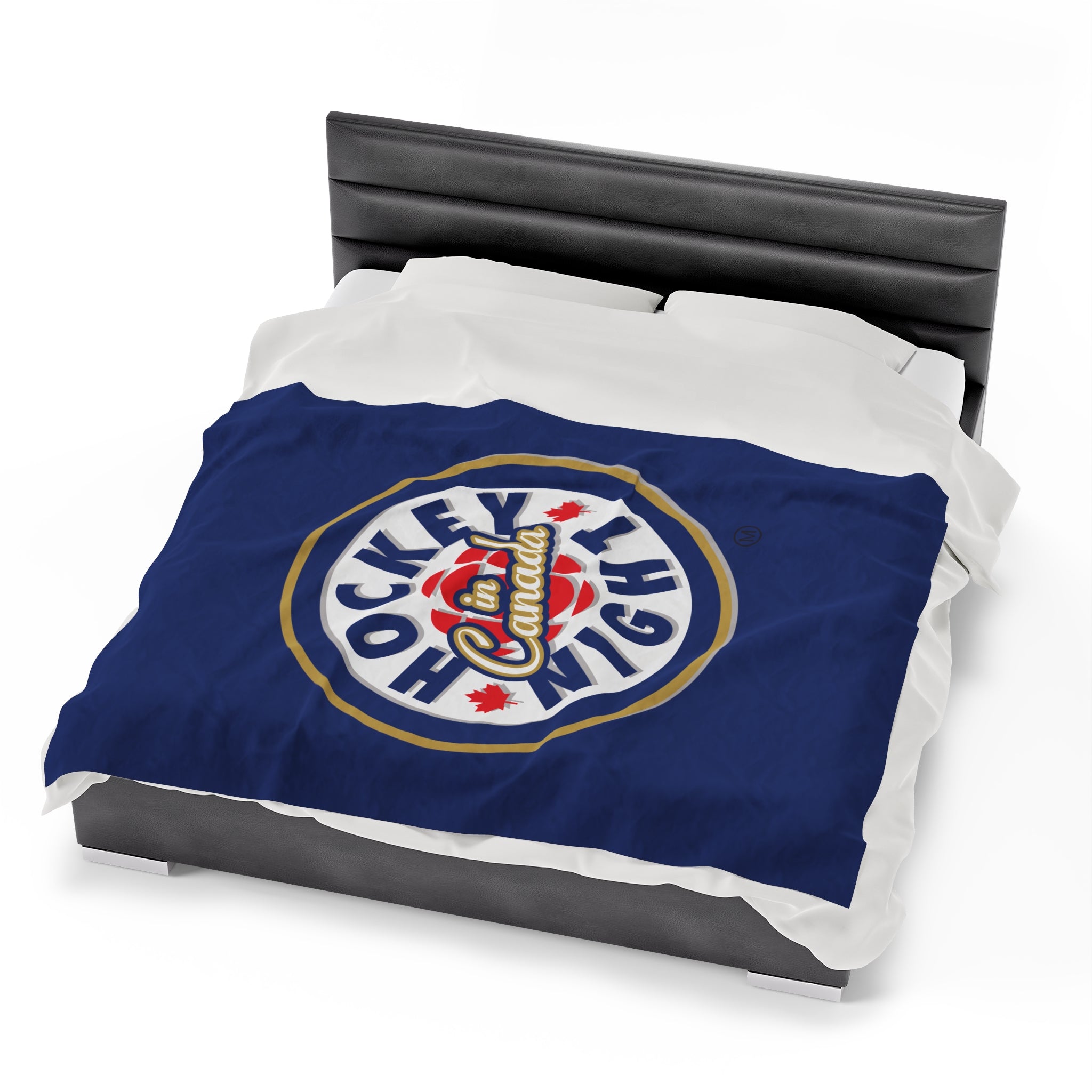 Hockey Night In Canada Blanket, HNIC- Licensed CBC, Blue Front/White Back Velveteen Plush Blanket
