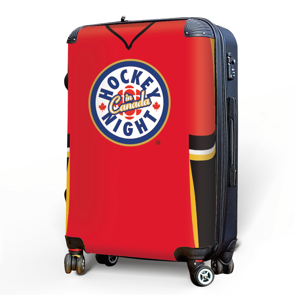 Hockey Night In Canada Luggage - Classic Logo and Red Calgary Sweater Design Officially Licensed