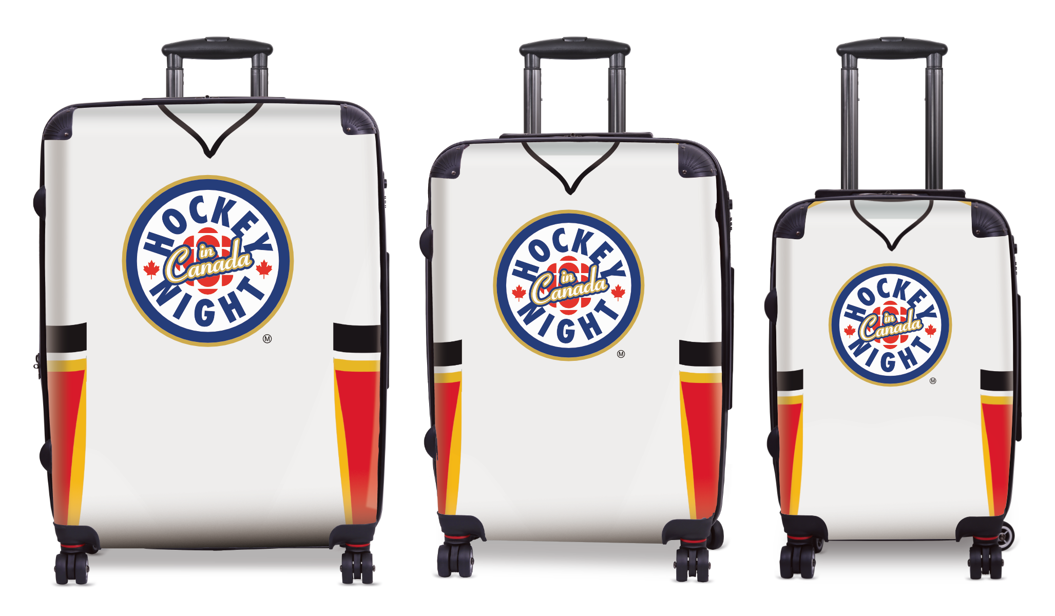 Hockey Night In Canada Luggage - Classic Logo and White Calgary Sweater Design Officially Licensed