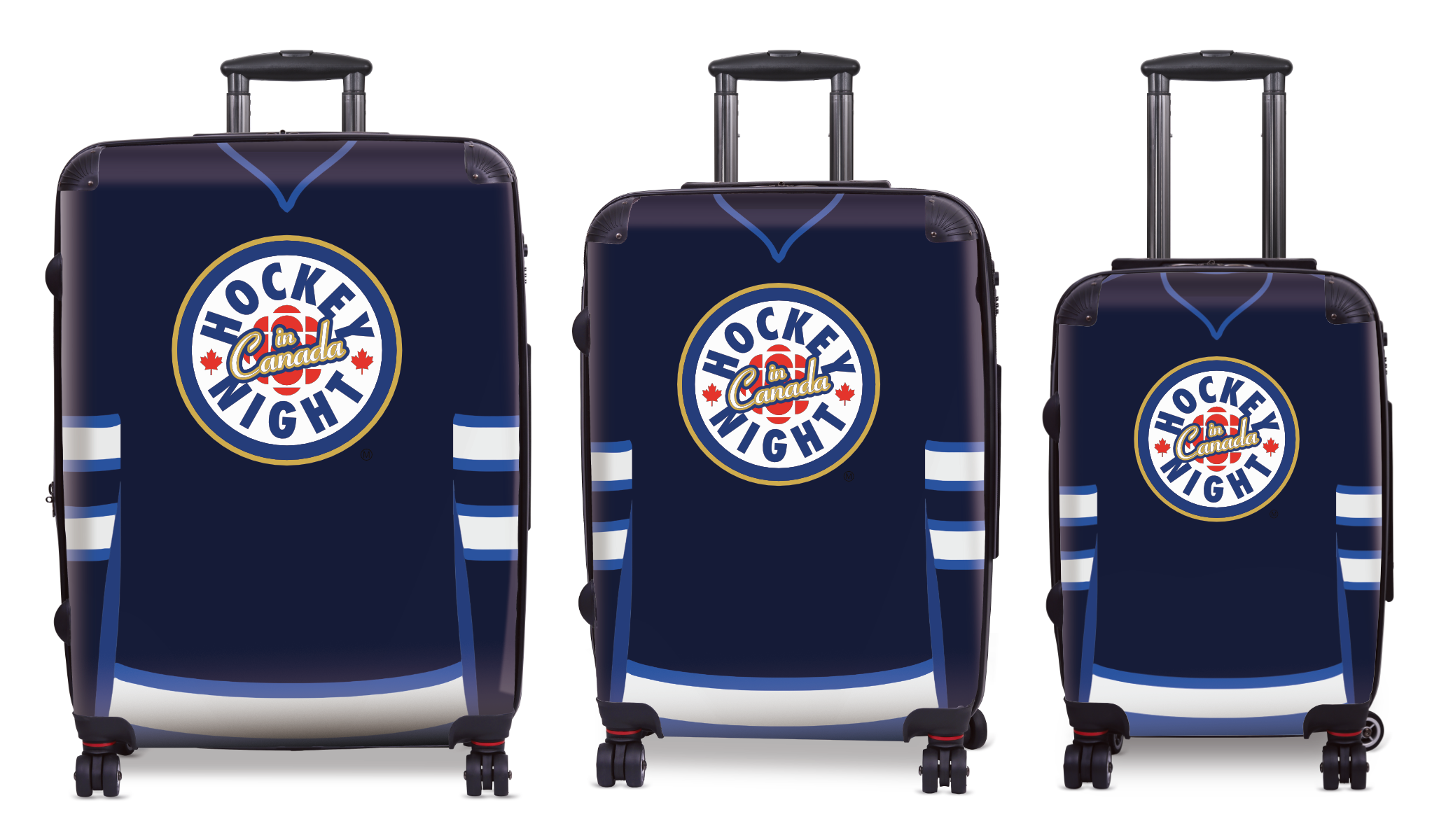 Hockey Night In Canada Luggage - Classic Logo and Blue Winnipeg Sweater Design Officially Licensed