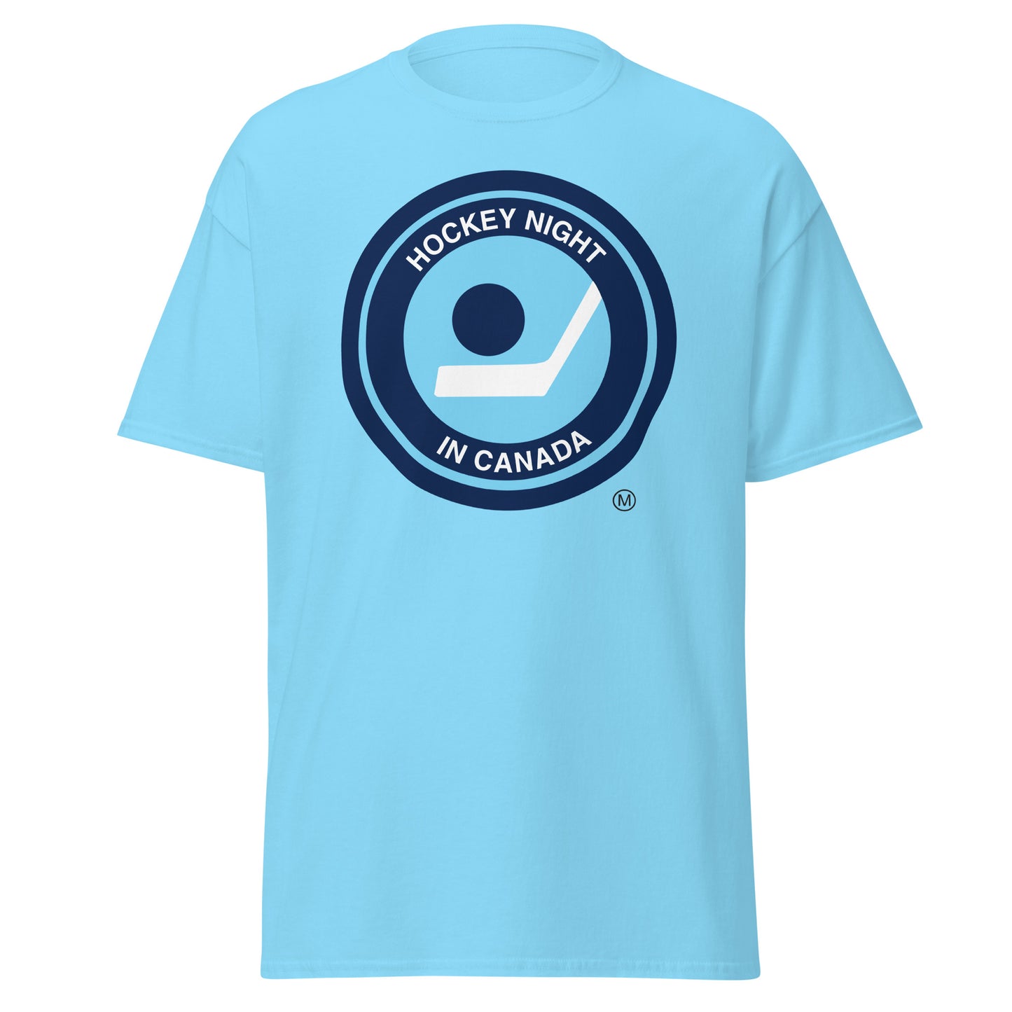 Hockey Night In Canada Retro Logo T-Shirt, HNIC- Licensed CBC Apparel, Retro Sky Blue Heavy Cotton