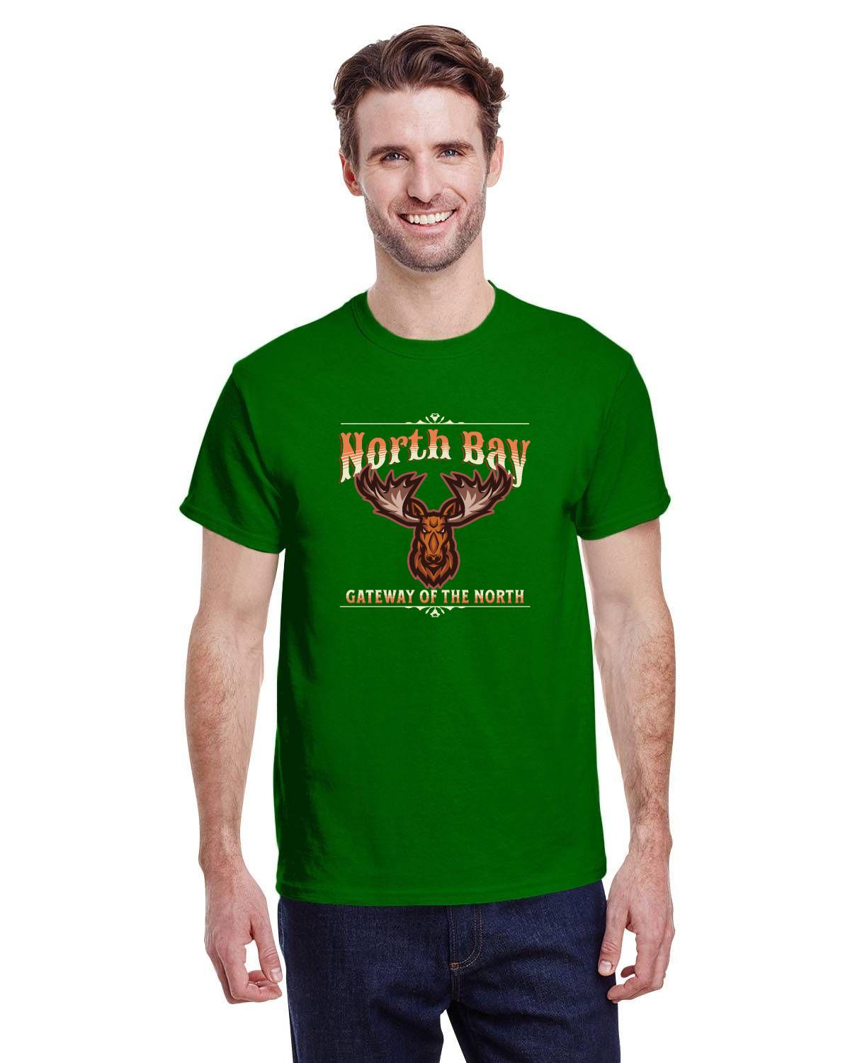 Canadian City T-Shirt, North Bay, Ontario, Moose Design, Gateway of the North, Men's T-Shirt — alternate product view 5