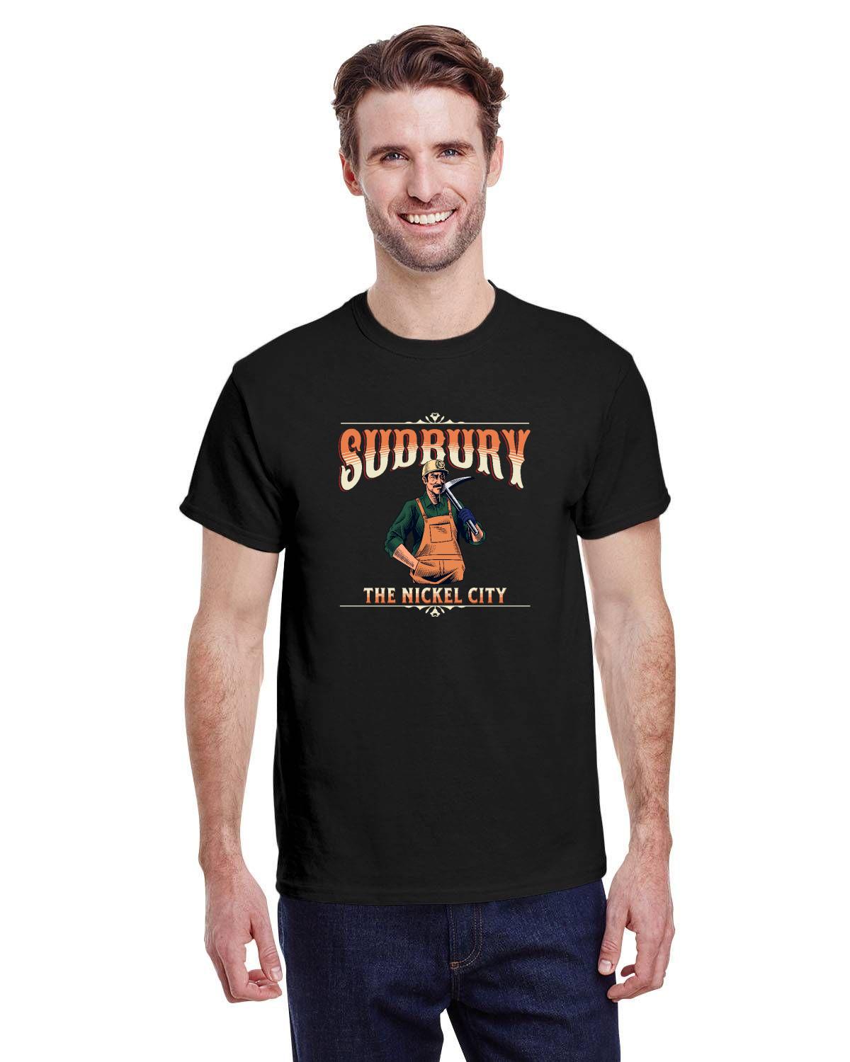 Canadian City T-Shirt, Sudbury, Ontario, Miner Design, The Nickel City, Men's T-Shirt — alternate product view 2
