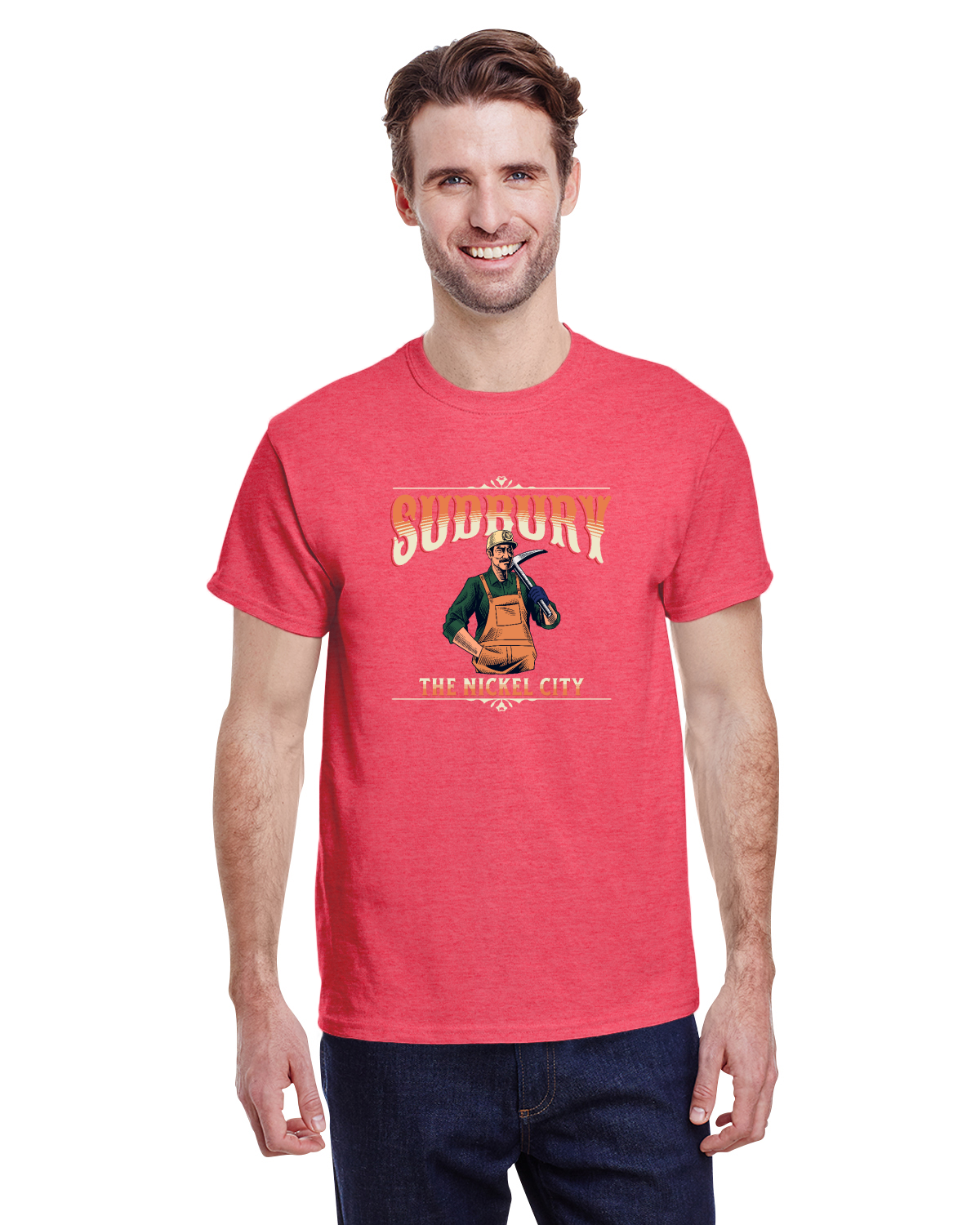 Canadian City T-Shirt, Sudbury, Ontario, Miner Design, The Nickel City, Men's T-Shirt — alternate product view 4