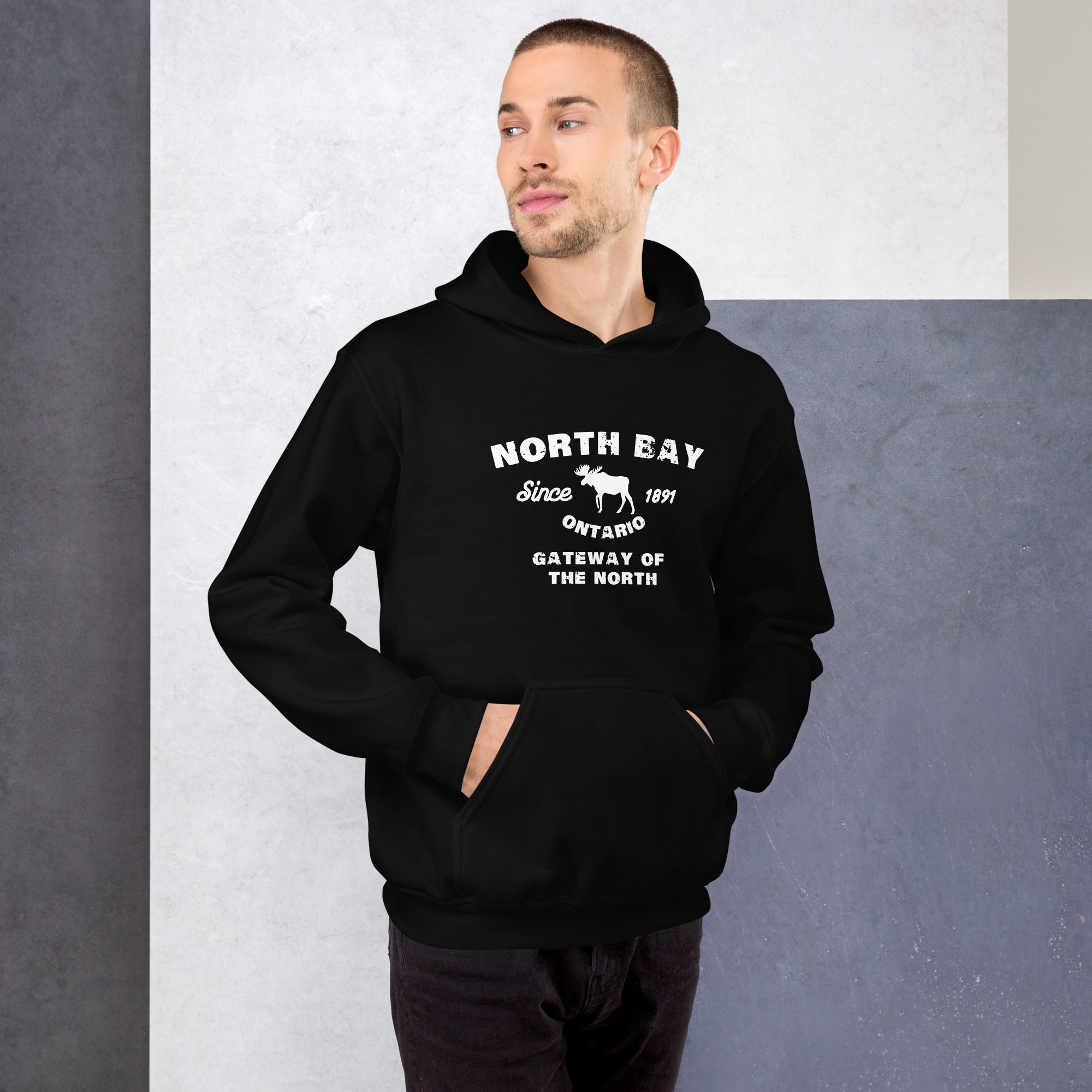 Canadian City Hoodie, North Bay, Ontario, Moose Design, Gateway of the North, Men's Hoodie