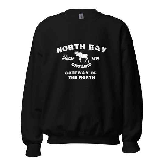 Canadian City Sweatshirt, North Bay, Ontario, Moose Design, Gateway of the North, Men's Sweatshirt